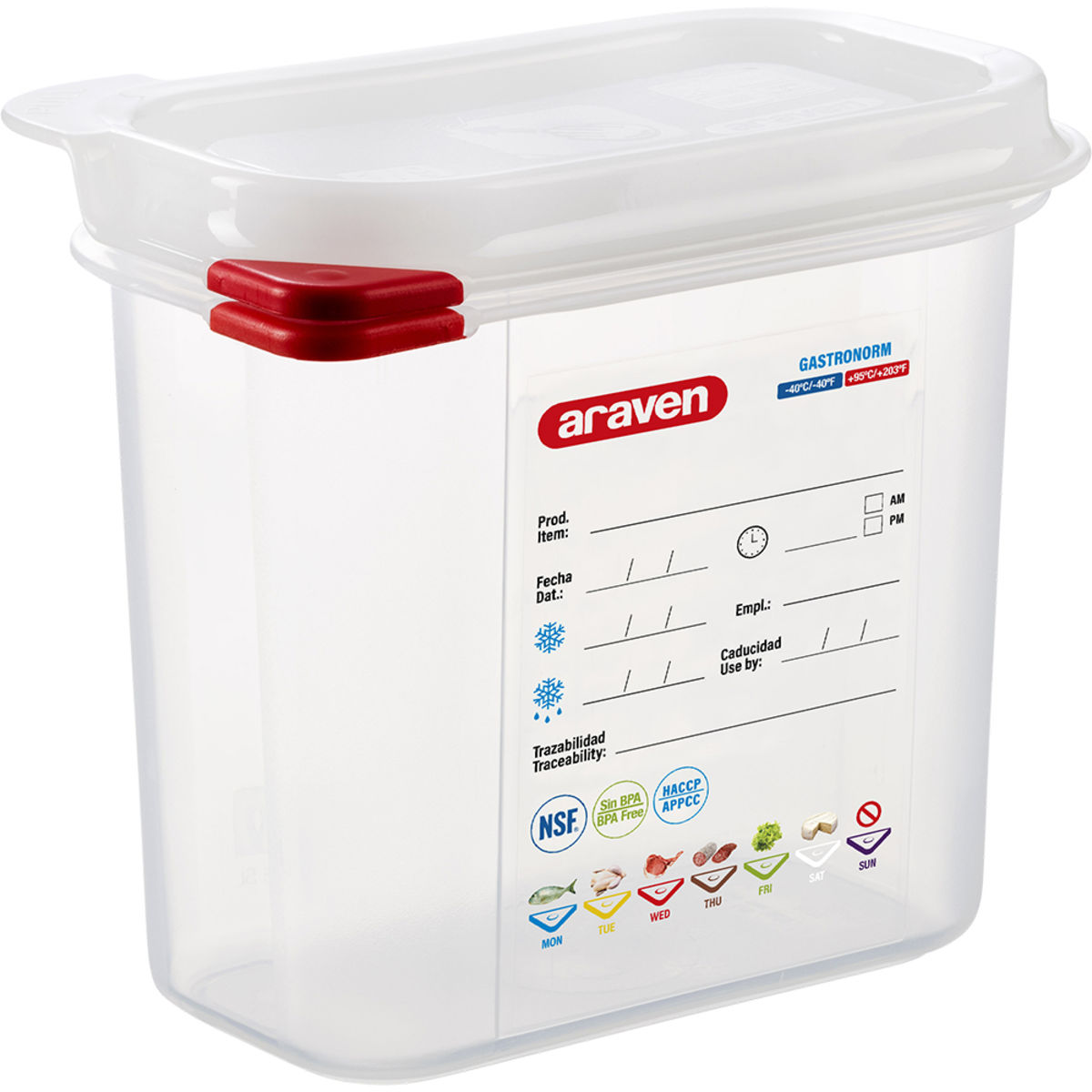 Araven Gastronormbehälter mit Deckel, Polypropylen, GN 1/9 GN 1/9, 1.5 l, 17.6x10.8x10 cm (LxBxT); transparent