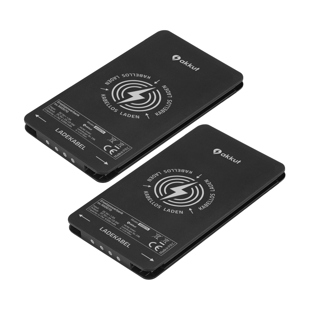akkut 2 Stk. Powerbank ohne Ladekabel für FLEXIBLE BANK 8 Qi schwarz; 2 Stück / Pack