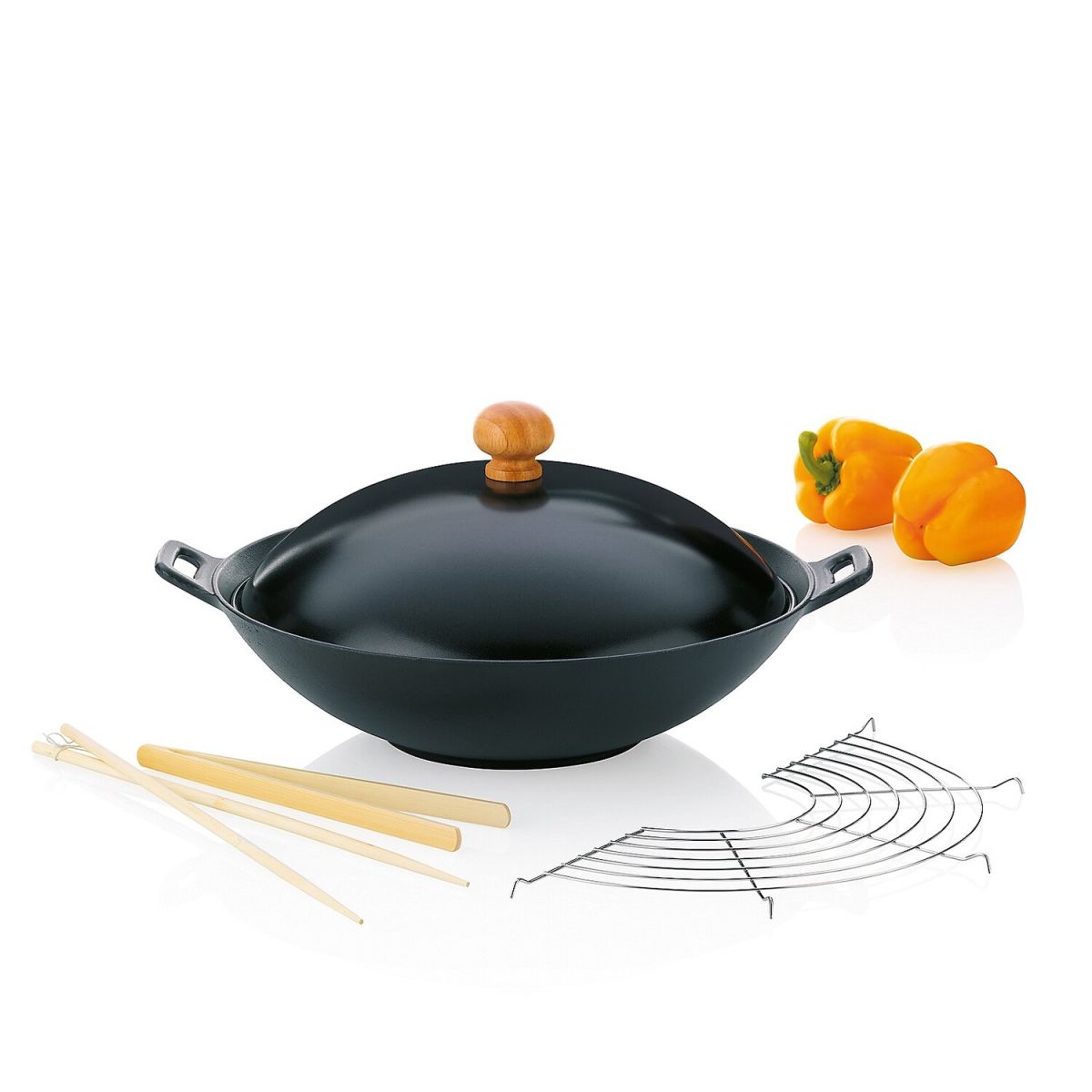 Set wok Asia in ghisa kela; 4500 ml, 9.5 cm (H); nero; rotonda