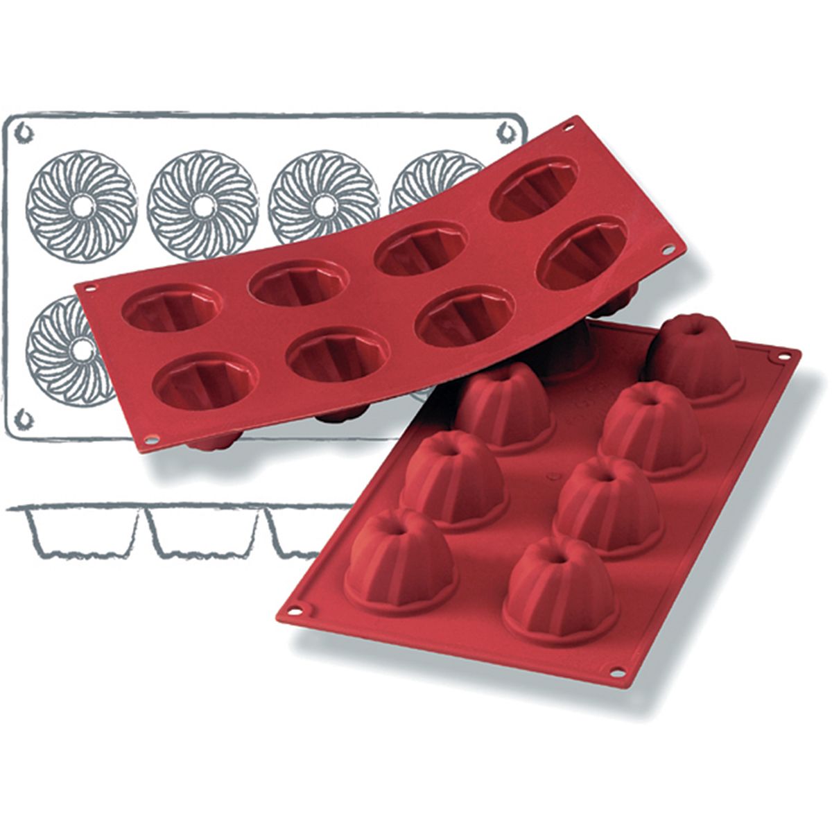 Schneider Silikonbackform Gugelhupf Mini 50 ml, 30x17.5x5.5x3.6 cm (LxBxØxH); rot