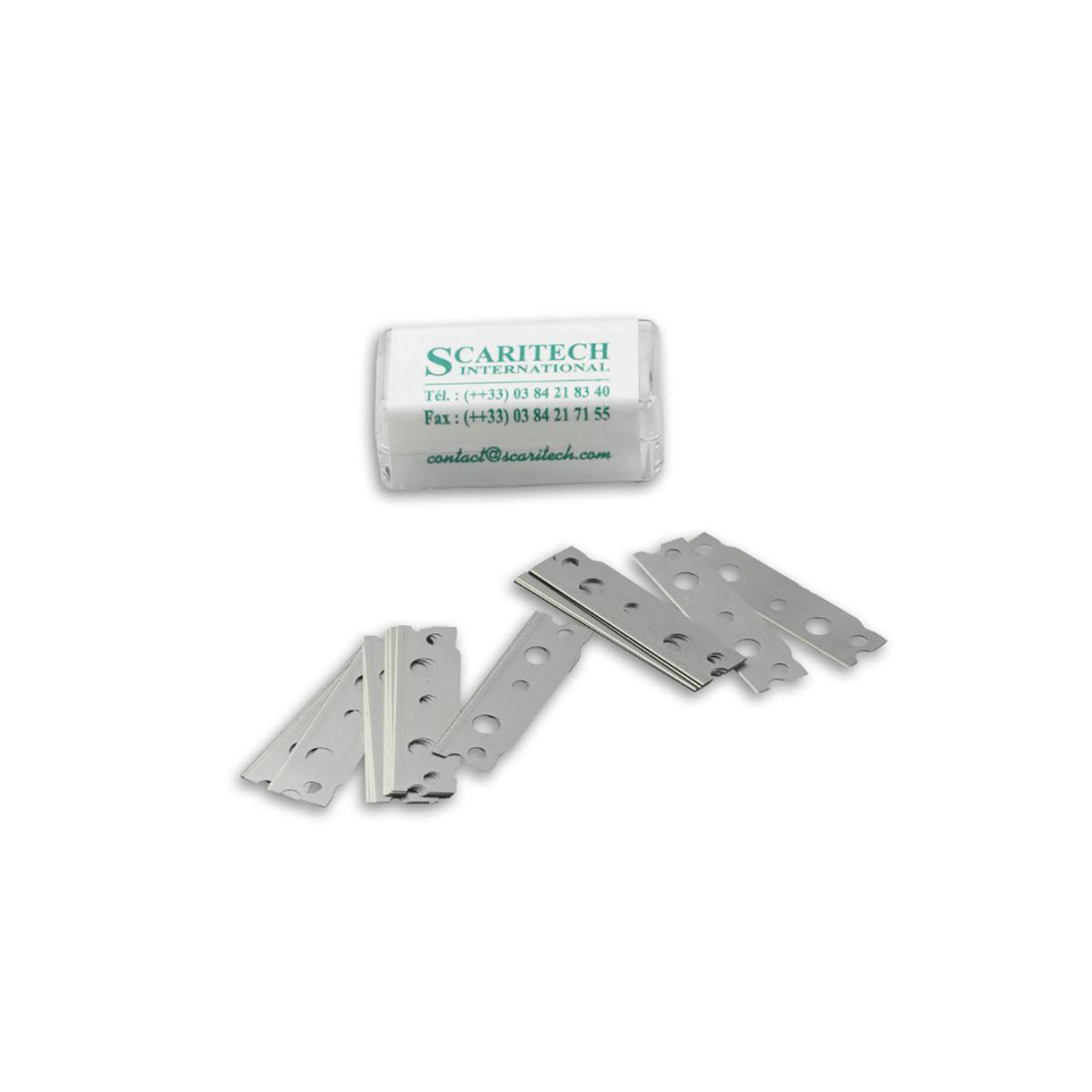 Scaritech Schachtel mit 150 Ersatzklingen aus Edelstahl für blaue Grignette gr1099; grau; 5 Stück / Pack