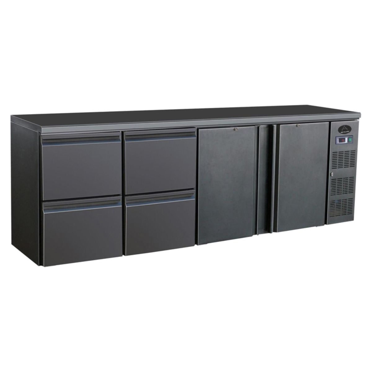 A&S Polarny Flaschenkühltisch I 698L I 2 Türen / 4 Schubladen I BBC440 254.2x86x51.3 cm (BxHxT); schwarz
