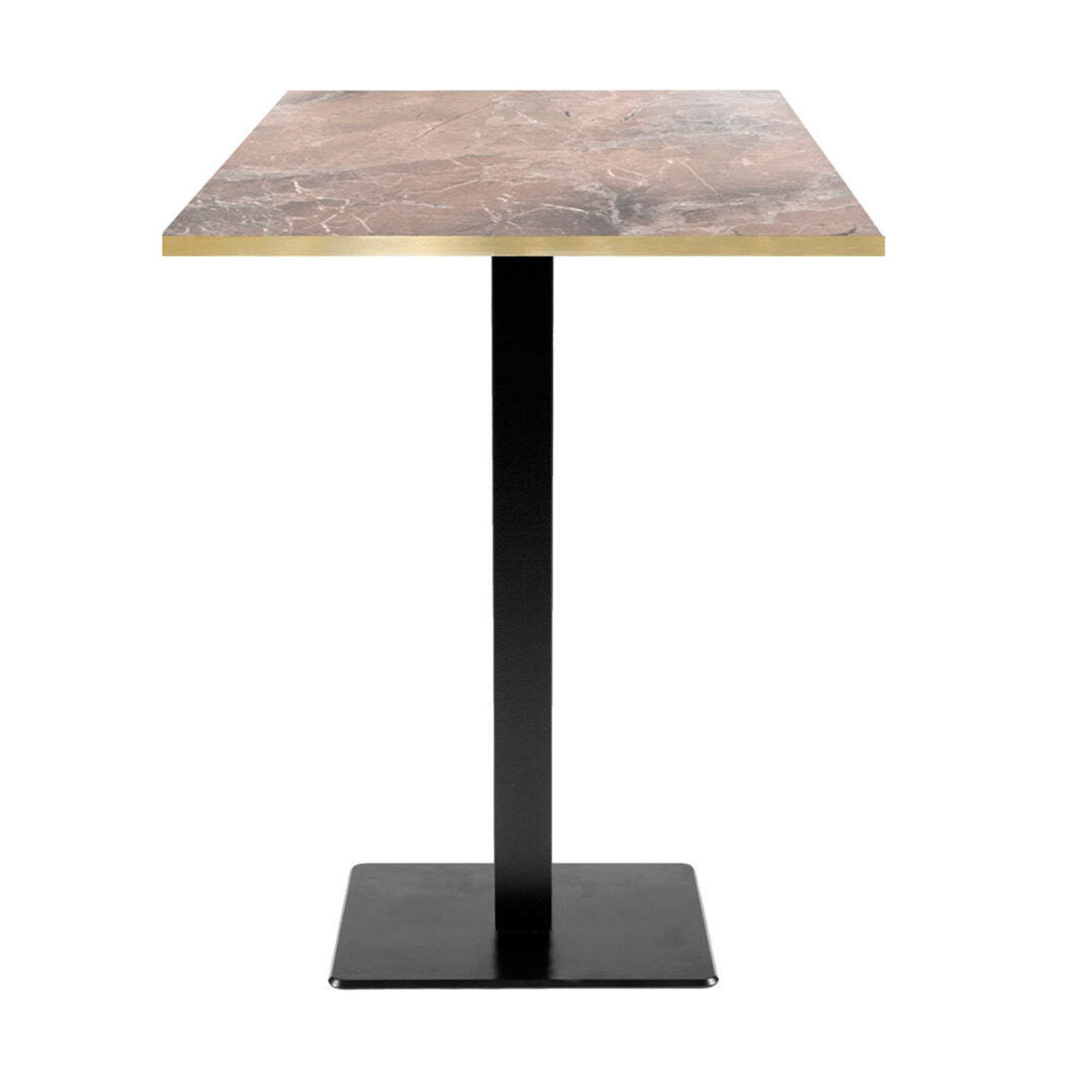 RestooTab Stehtisch Milan quadratisch - Kanten messingfarben 60x60x113 cm (LxBxH); Platte braun/marmoriert/messing, Gestell schwarz; quadratisch