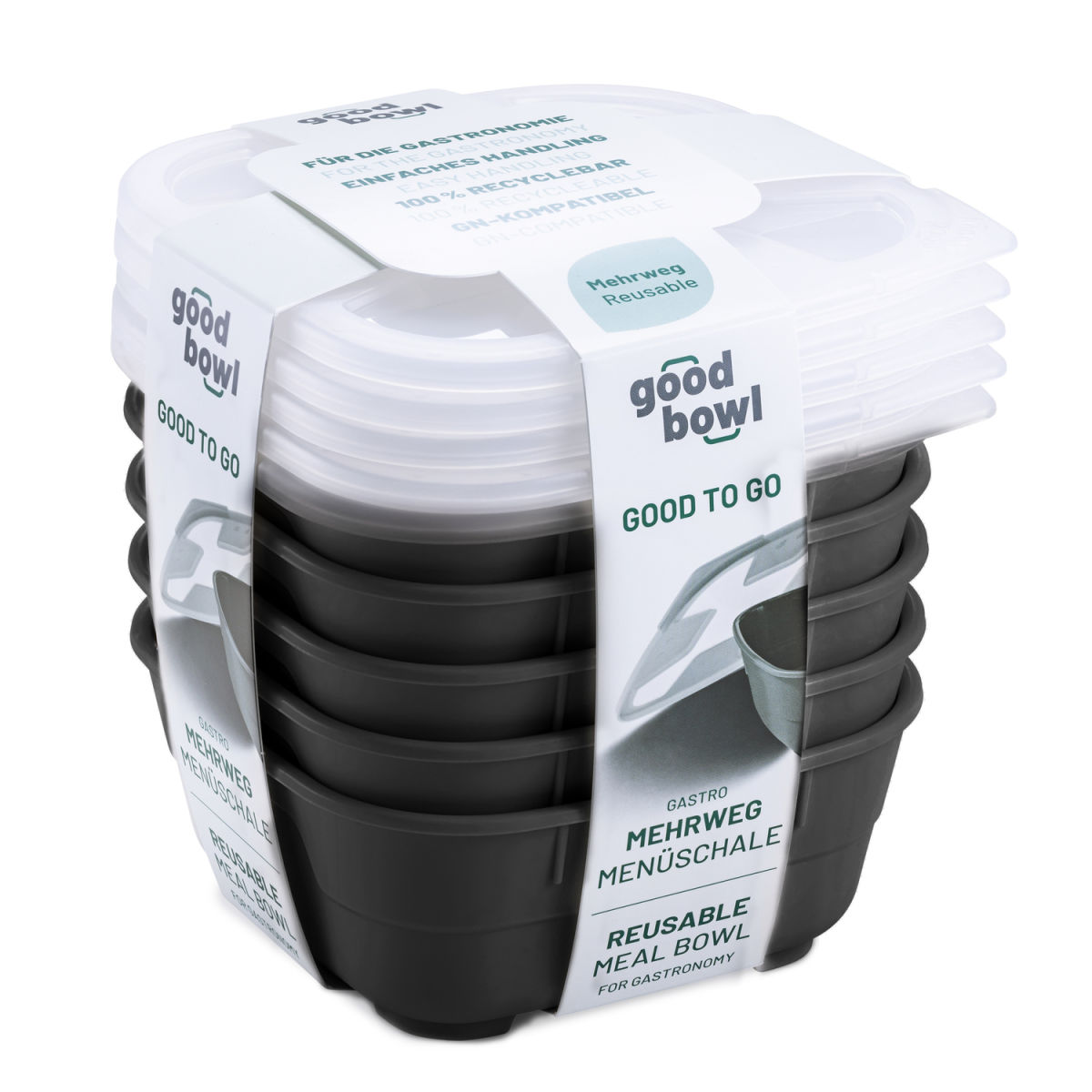 thermohauser Mehrweg-Menüschale GoodBowl Tiny, 5er Set 550 ml, 14.2x14.2x6.1 cm (LxBxH); anthrazit; quadratisch; 5 Stück / Pack