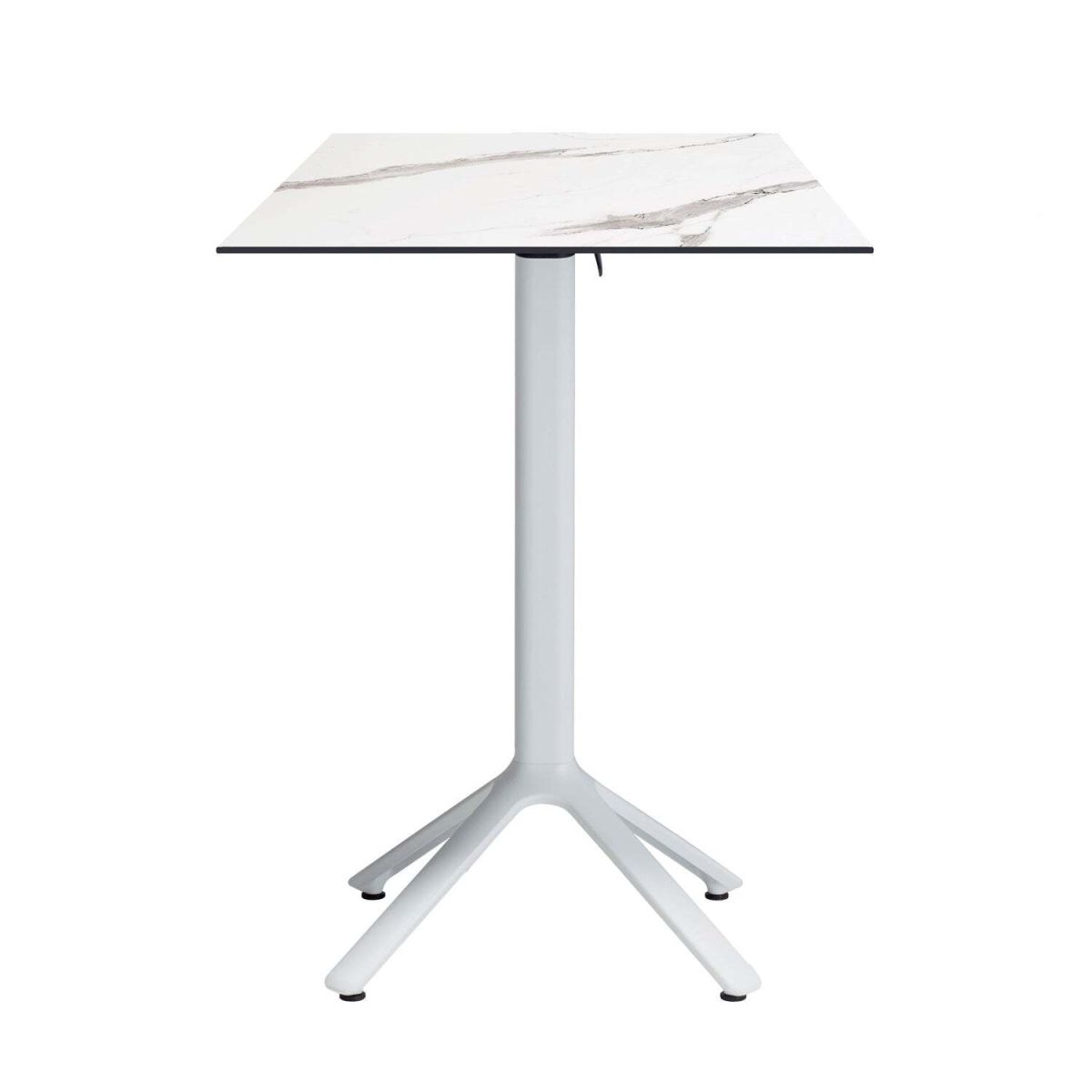 Tavolo alto pieghevole Nemo bianco da esterno 60x60 RestooTab; 60x60x110 cm (LxLxH); Piano tavolo bianco/grigio/marmorizzato, struttura bianco; quadrata
