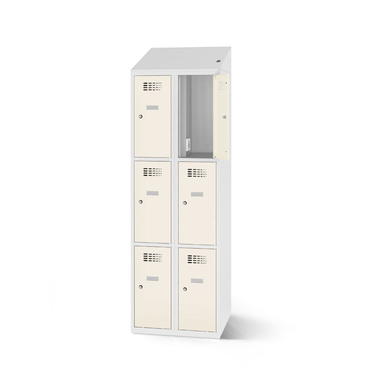 rotstahl Fächerschrank mit Ladefunktion 6 Fächer mit lichtgrauem Korpus 60x200 cm (BxH); weiß