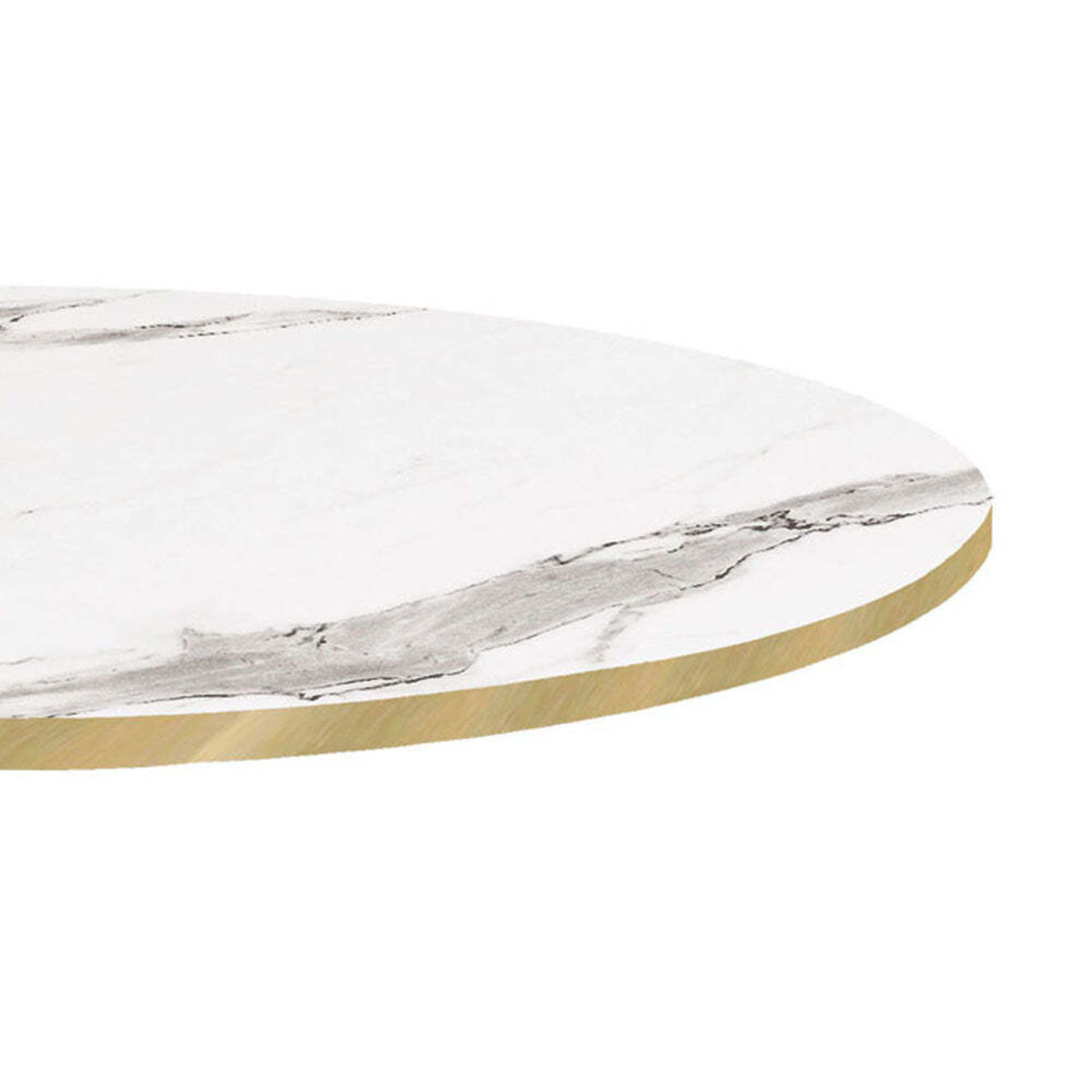 Piano tavolo rotondo, laminato marmo chiaro, bordi colore ottone RestooTab; 70x70 cm (LxL); bianco/grigio/ottone; rotonda