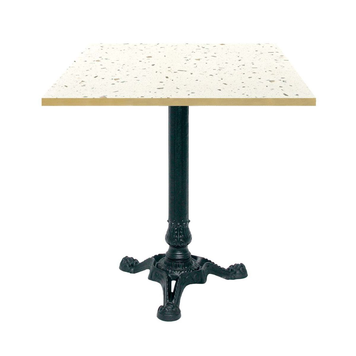 RestooTab Tisch Bistrot quadratisch- Kanten messingfarben 70x70x75 cm (LxBxH); weiß/terrazzo/messing; Gestell schwarz; quadratisch