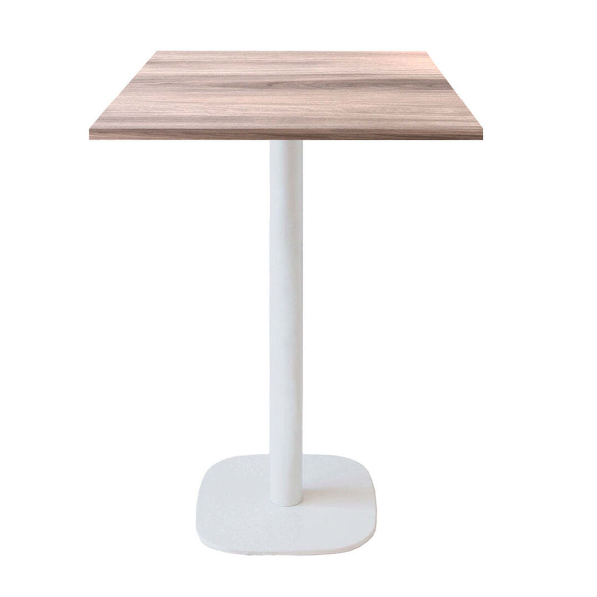 RestooTab Stehtisch Round quadratisch Gestell weiß - Dekor Holz & Uni 60x60x113 cm (LxBxH); Platte eiche/hellgrau, Gestell weiß; quadratisch
