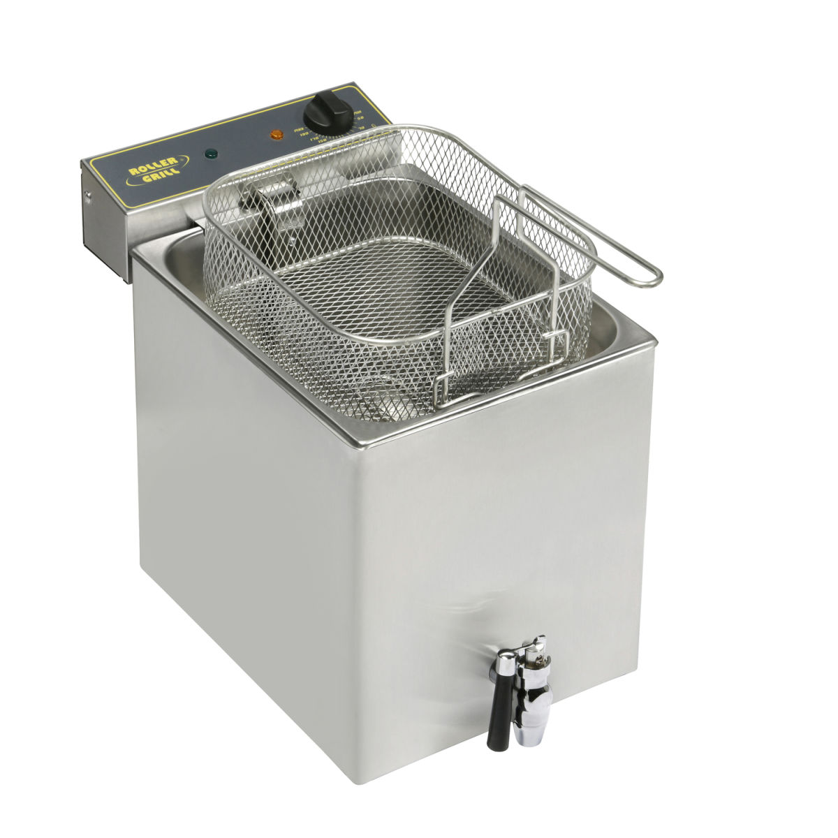 Roller Grill Fritteuse mit Ablasshahn, 12 Liter 12 l, 35x47x35 cm (BxTxH); silber