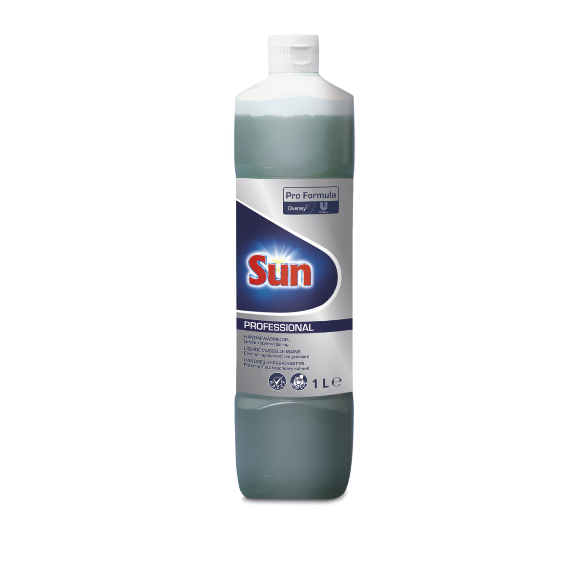 Diversey Sun Professional Handgeschirrspülmittel, Hautfreundliches Spülmittel mit frischem Zitrusduft 1 l; grün; 6 Stück / Pack