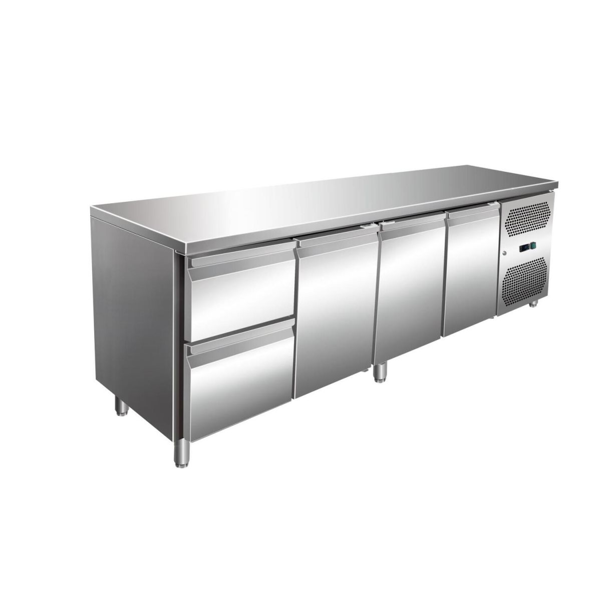 A&S Polarny VIP Kühltisch mit 4 Türen und Aufkantung -2 bis +8°C 2230x700x860 mm 223x86x70 cm (BxHxT); edelstahl