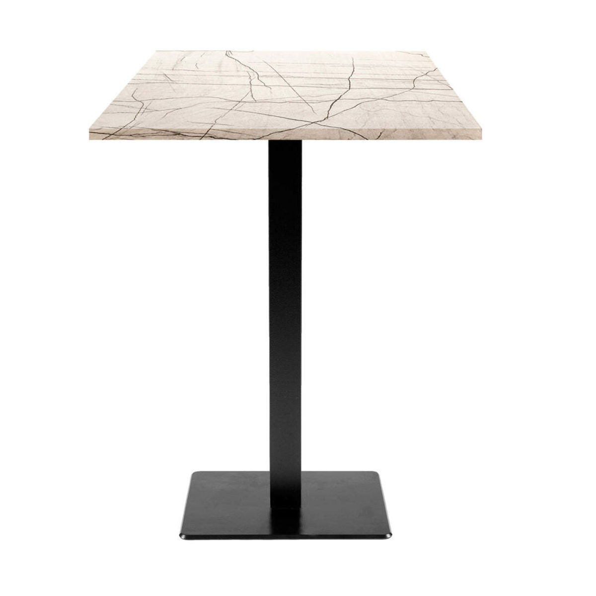 RestooTab Stehtisch Milan quadratisch - Dekor Stein & Holz 60x60x113 cm (LxBxH); Platte wollweiß/grau/marmoriert, Gestell schwarz; quadratisch