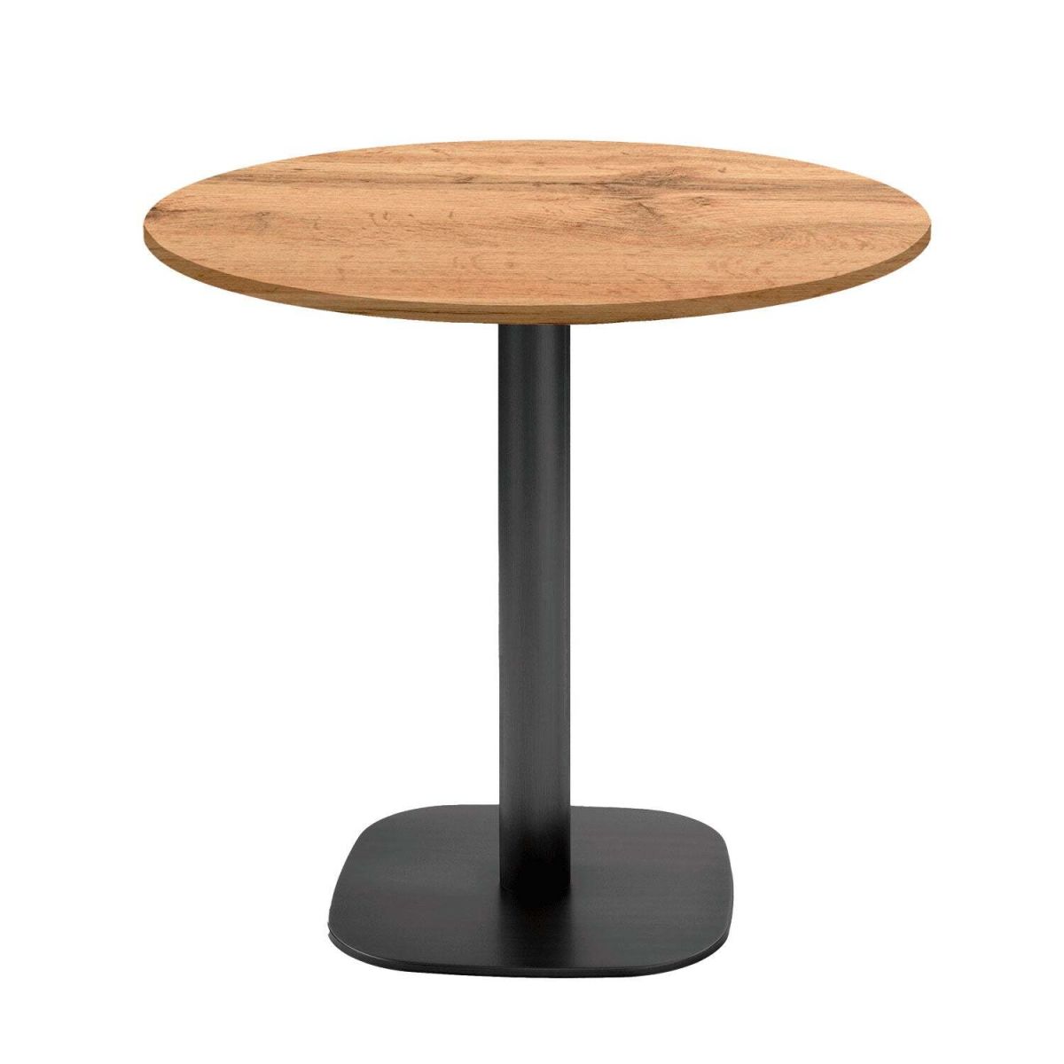 RestooTab Tisch Round rund - Dekor Stein & Holz 75x70 cm (HxØ); Platte eiche, Gestell schwarz; rund