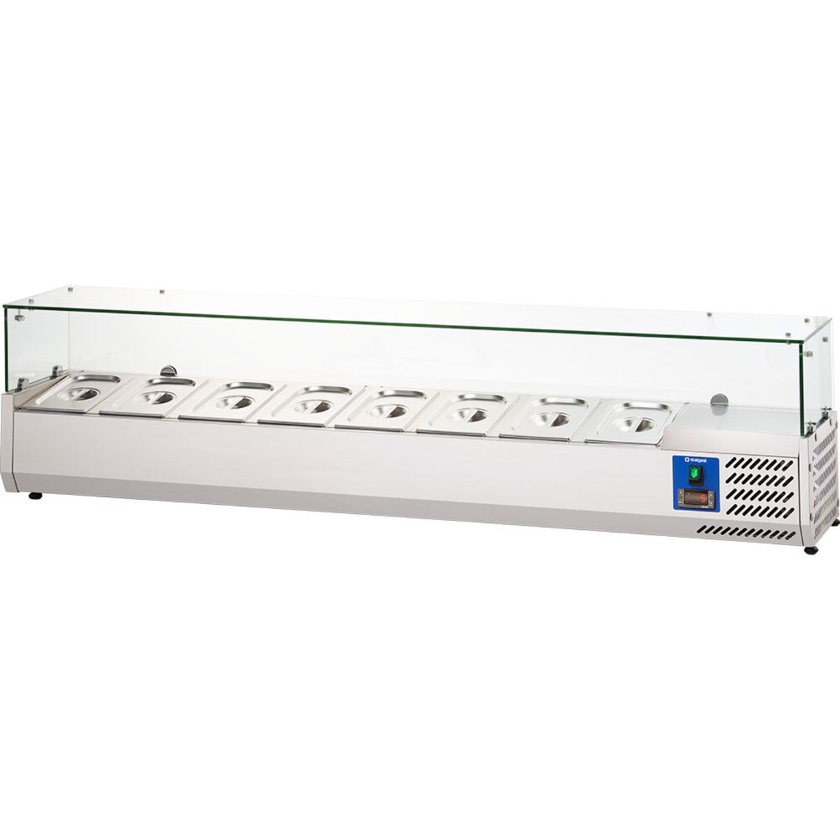 Stalgast Edelstahl Pizzakühlaufsatz mit Glasabdeckung, Serie Starline 180x44x33.5 cm (BxHxT); silber