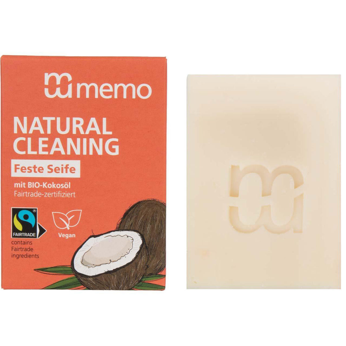 memo Feste Seife 'NATURAL CLEANING' mit Bio-Kokosöl, 80 g; 80 ml, 80 ml; creme