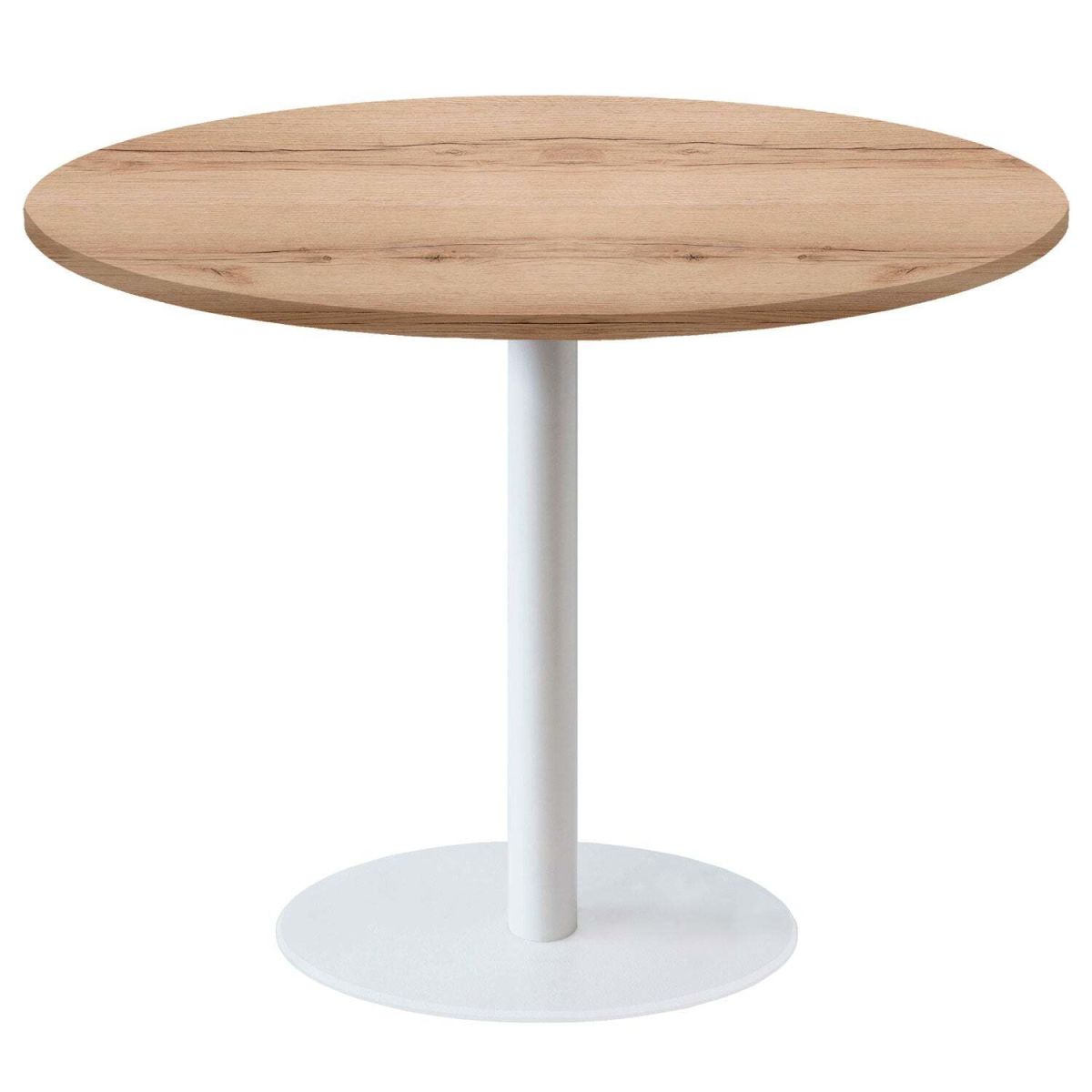 RestooTab Tisch Rome XL rund Gestell weiß - Dekor Holz & Uni 120x120x75x120 cm (LxBxHxØ); eiche/natur; Gestell schwarz; rund