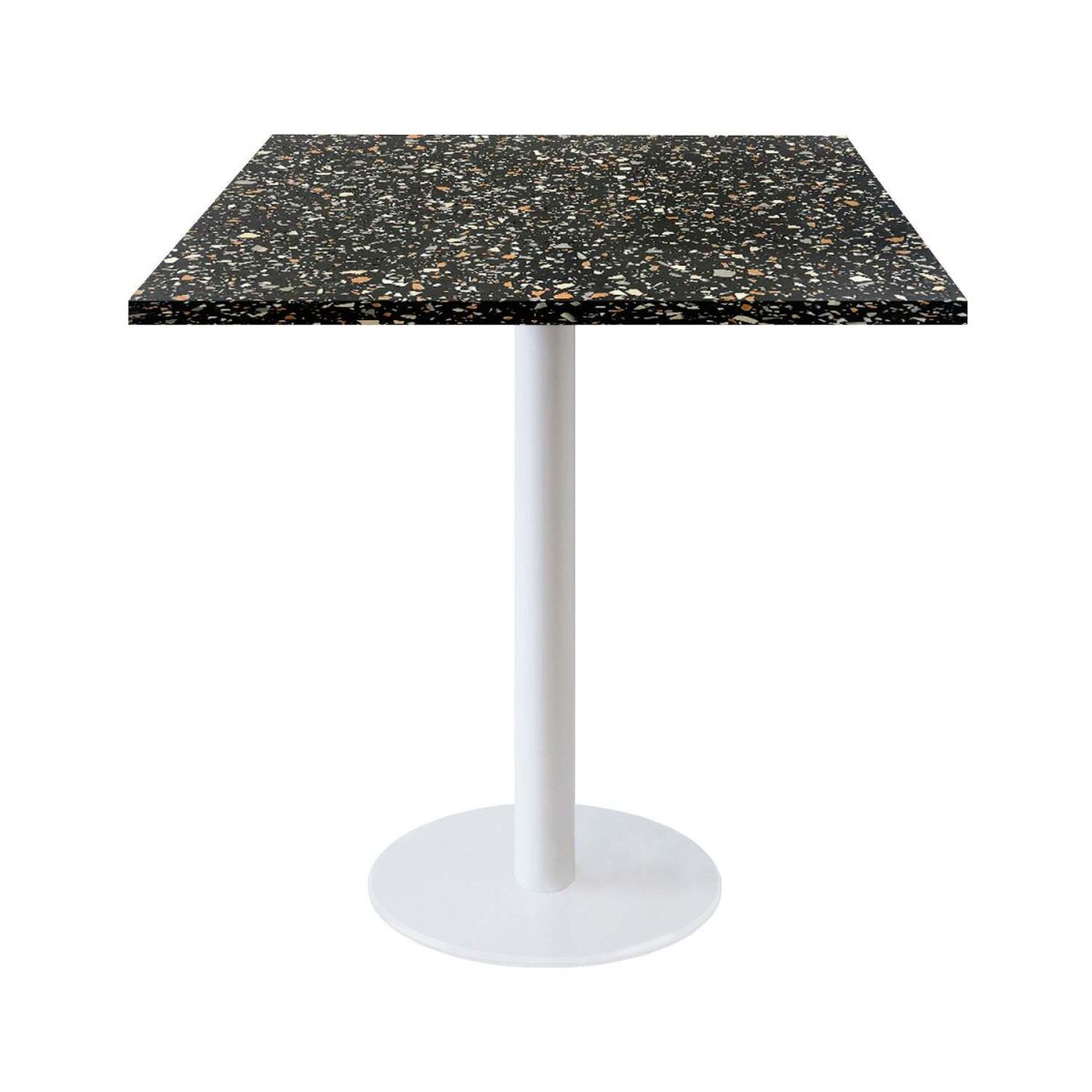 Tavolo Roma quadrato base bianco - laminato legno & pietra RestooTab; 70x70x75 cm (LxLxH); nero/terazzo; quadrata