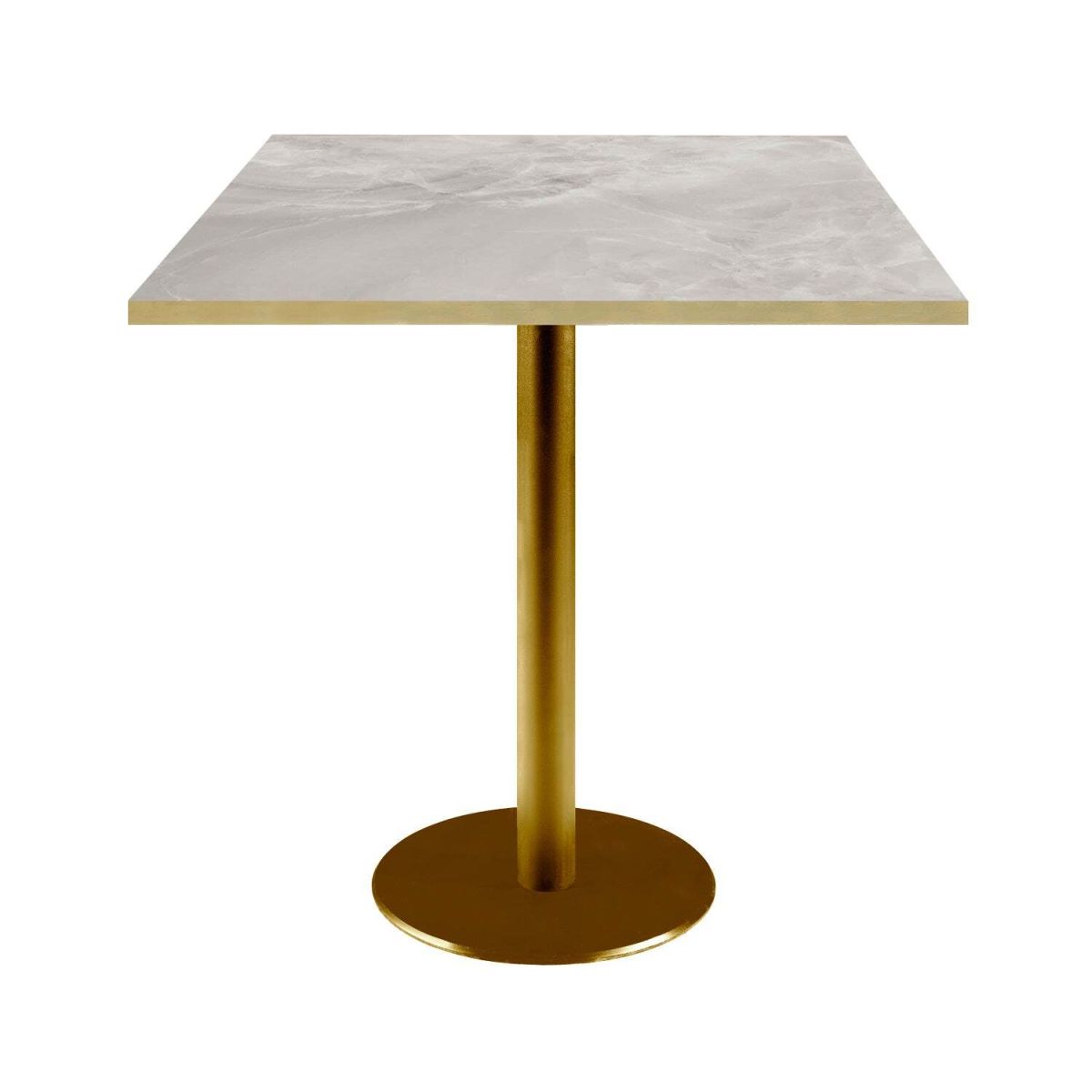 Tavolo Roma quadrato base dorato - laminato pietra & canti ottone RestooTab; 70x70x75 cm (LxLxH); beige/grigio/ottone; quadrata