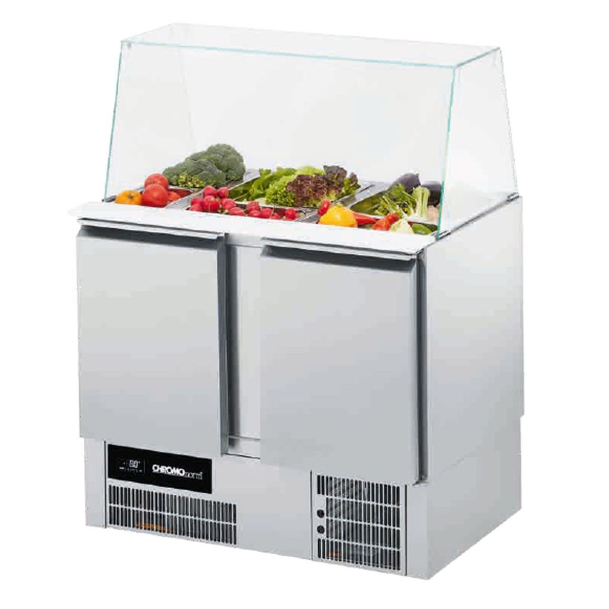CHROMOnorm Saladette BR 795, GN 1/1, Glasaufsatz, 2 Türen 95x120x68 cm (BxHxT); grau