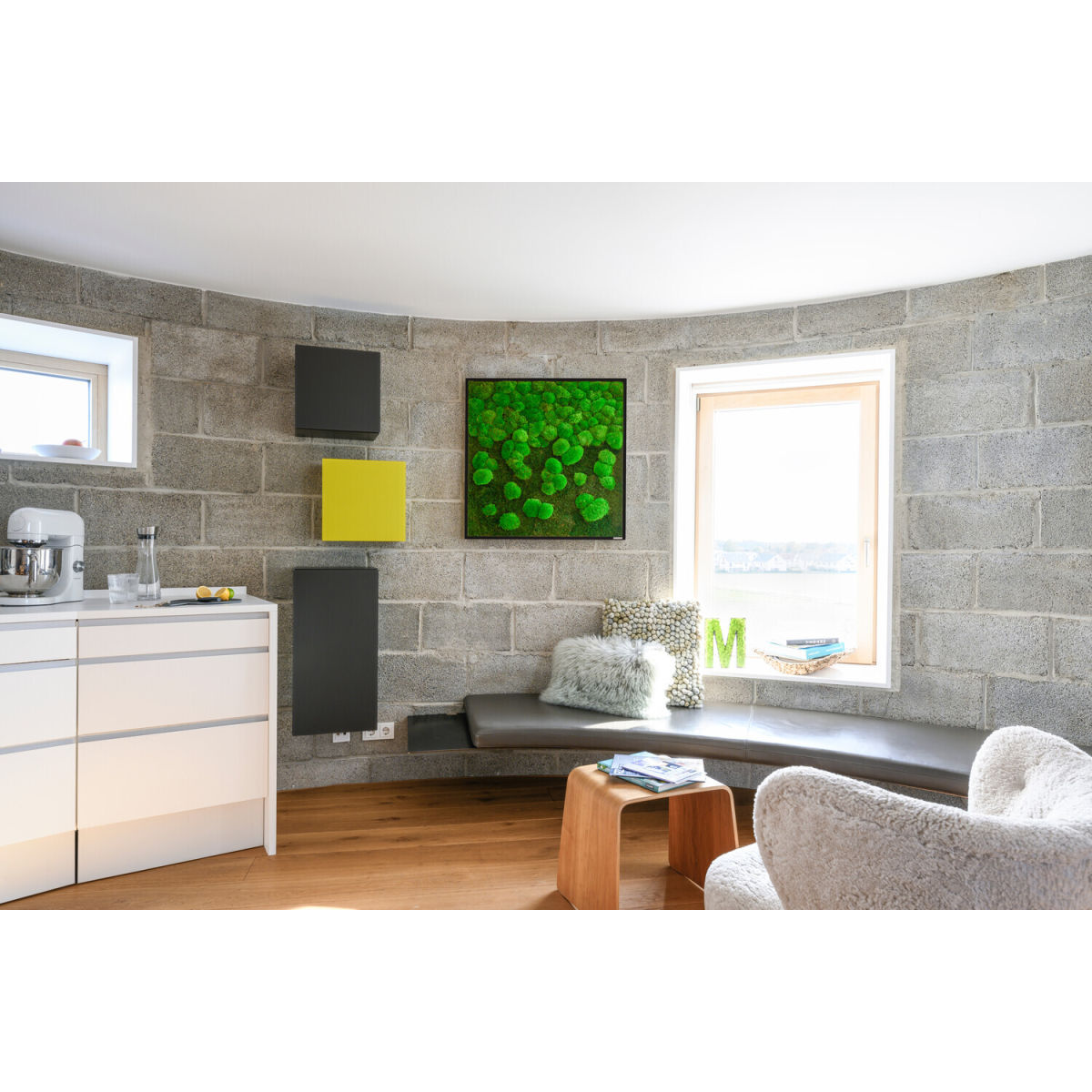 styleGREEN Wald- und Kugelmoosbild Verlauf 80x80cm Vollholz (schwarz) 80x80 cm (LxB); grün