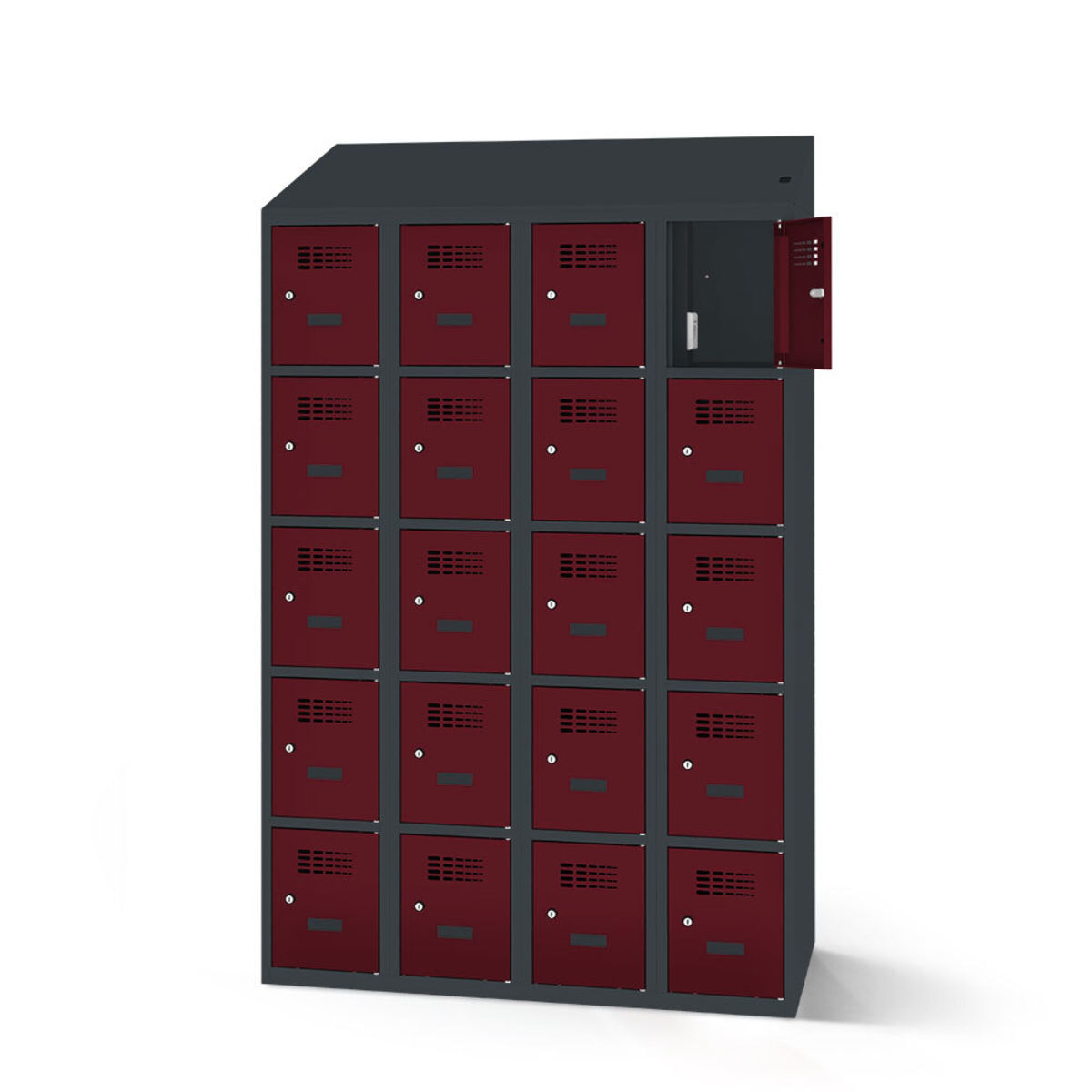 rotstahl Fächerschrank mit Ladefunktion 20 Fächer mit anthrazitgrauem Korpus 120x200 cm (BxH); bordeaux