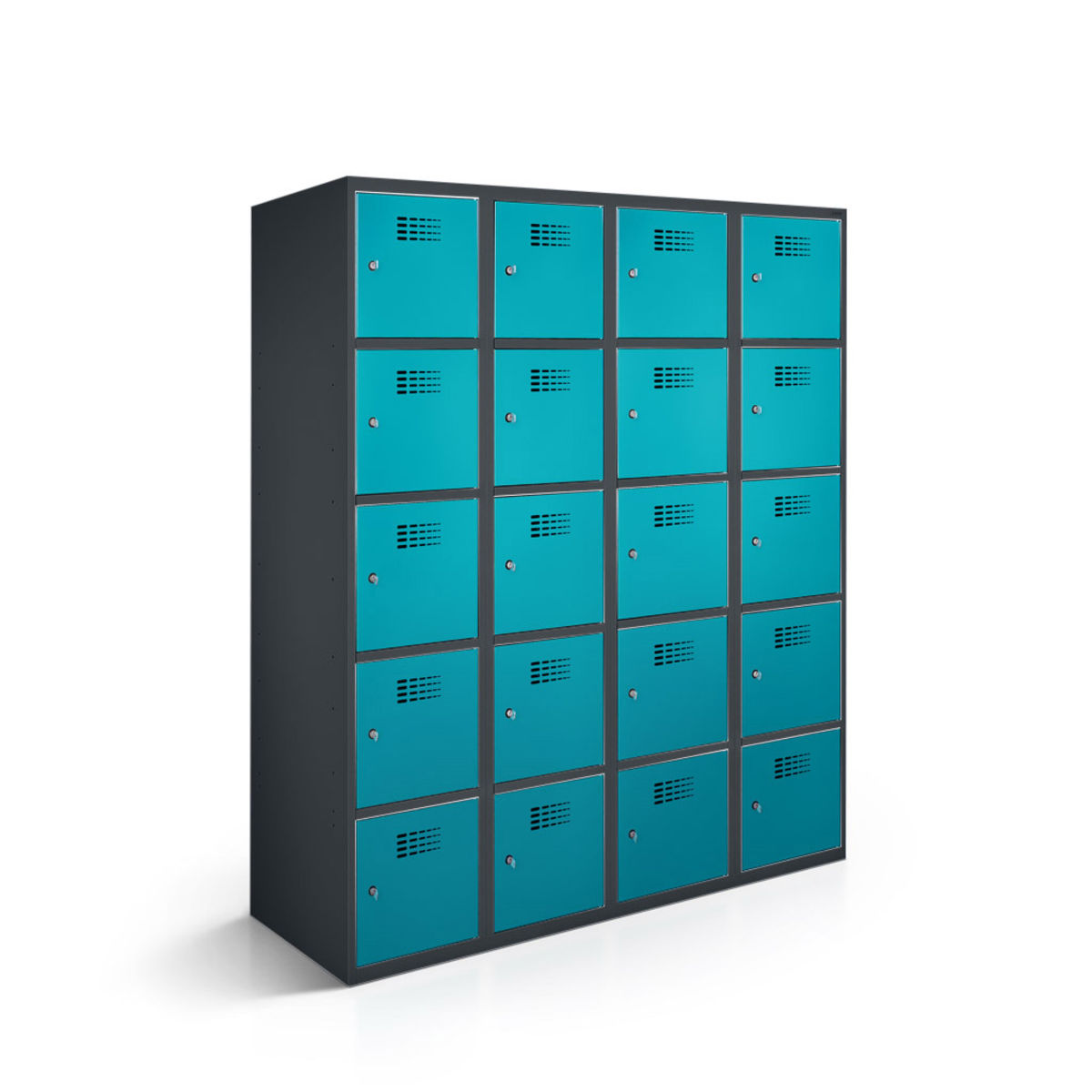 rotstahl Fächerschrank 20 Fächer mit anthrazitgrauem Korpus 120x50x180 cm (BxTxH); türkis