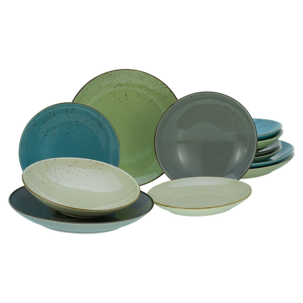 CreaTable Nature Collection - Tellerset 12-tlg oliv/grün/petrol/beige