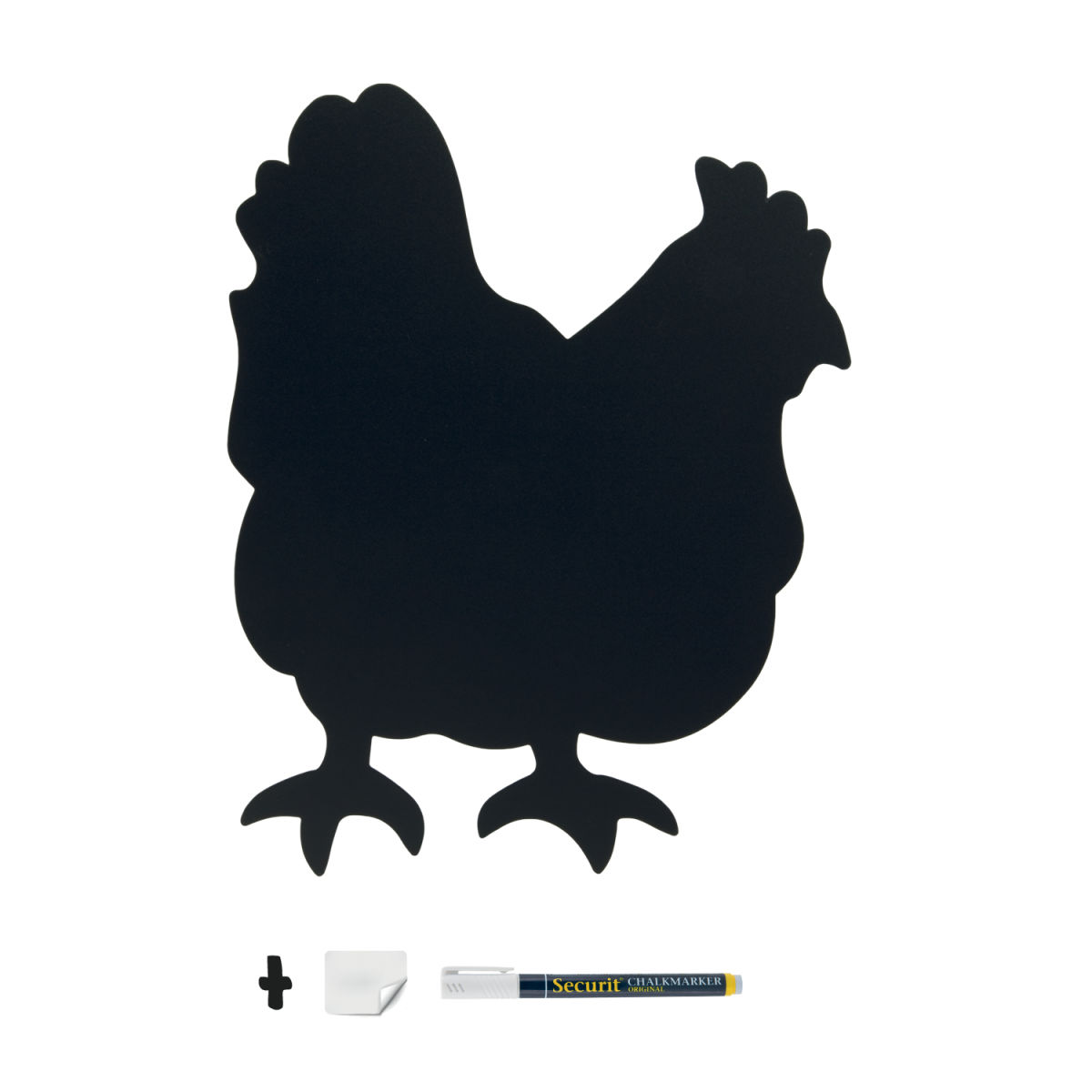 Lavagna da parete - Sagoma Pollo - Inclusi pennarello a gesso e kit velcro per fissaggio a parete Securit; 30x37.5 cm (LxH); nero