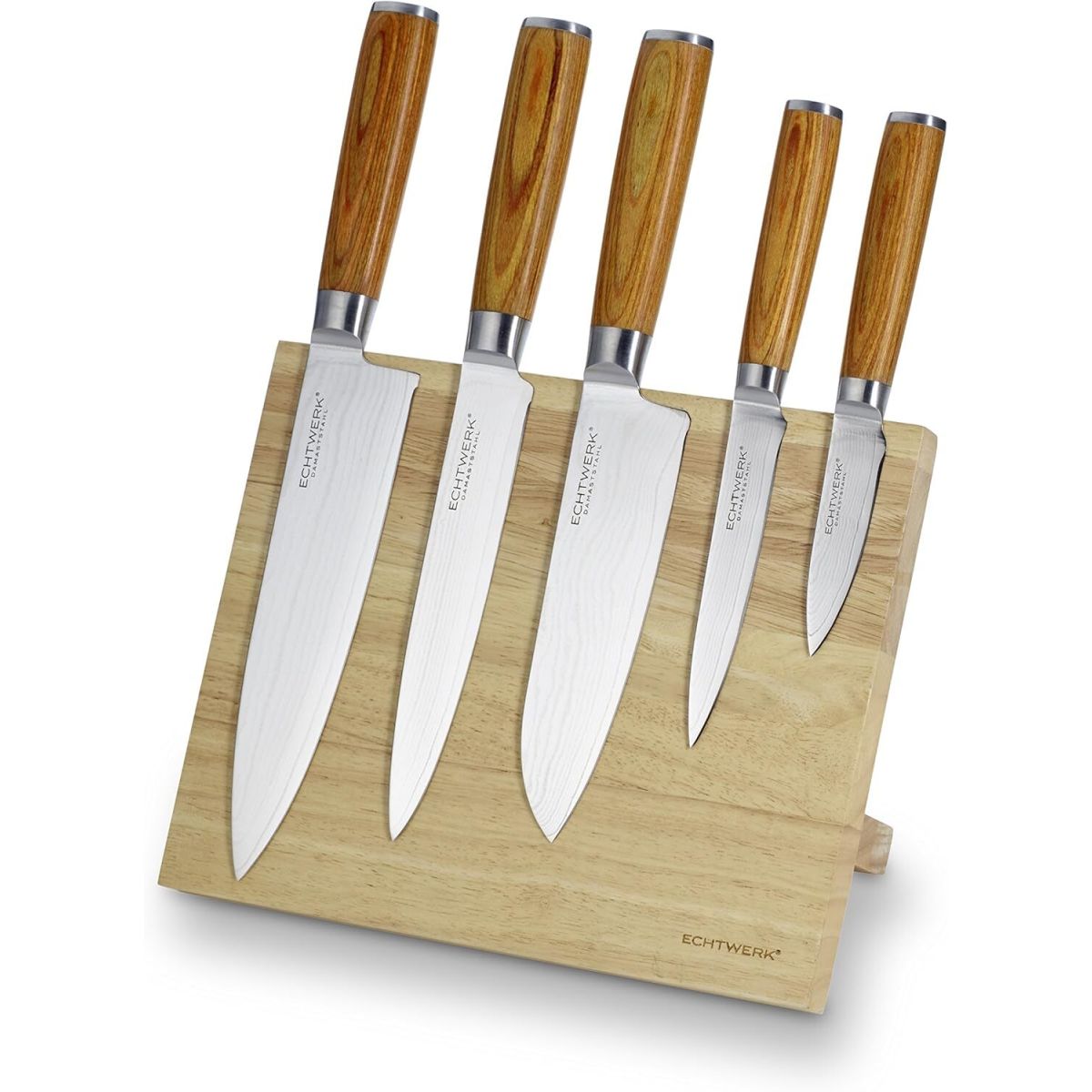 ECHTWERK Damastmesser Set inkl. Messerblock 6-tlg 26 cm (L); silber