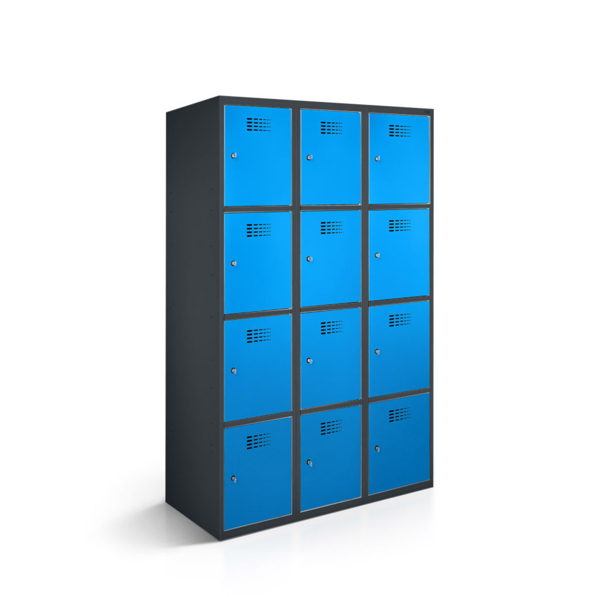 rotstahl Fächerschrank 12 Fächer 3x4 mit anthrazitgrauem Korpus 90x50x180 cm (BxTxH); blau