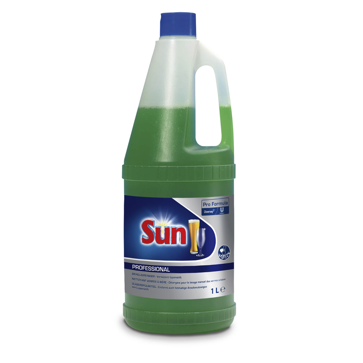 Diversey Sun Professional Bierglasreiniger, Handgeschirrspülmittel für Gläser 1 l; grün; 6 Stück / Pack