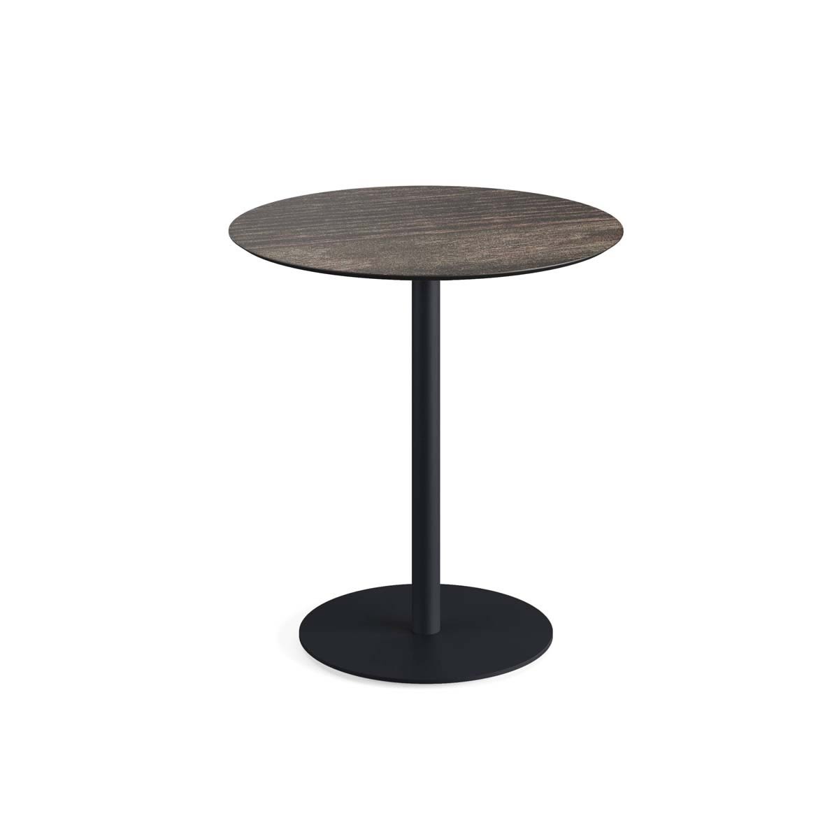 Feros Terrassentisch Urban Schwarz Gestell + HPL rund 73.2x70 cm (HxØ); dunkelbraun; rund