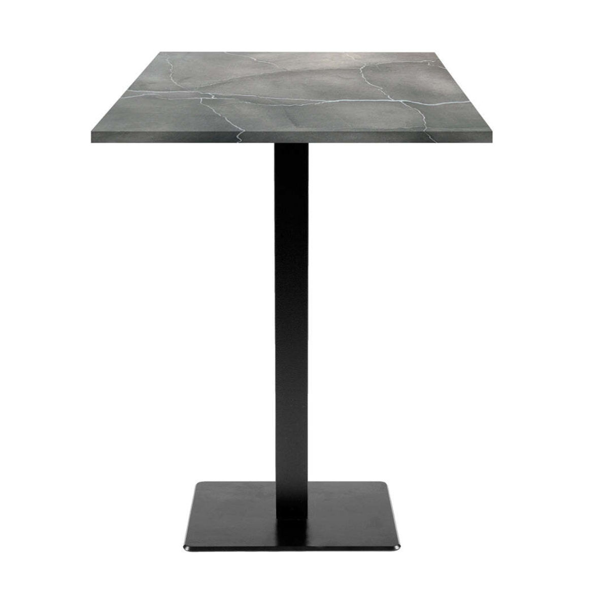 RestooTab Stehtisch Milan quadratisch - Dekor Stein & Holz 60x60x113 cm (LxBxH); Platte grau/blau/marmoriert, Gestell schwarz; quadratisch