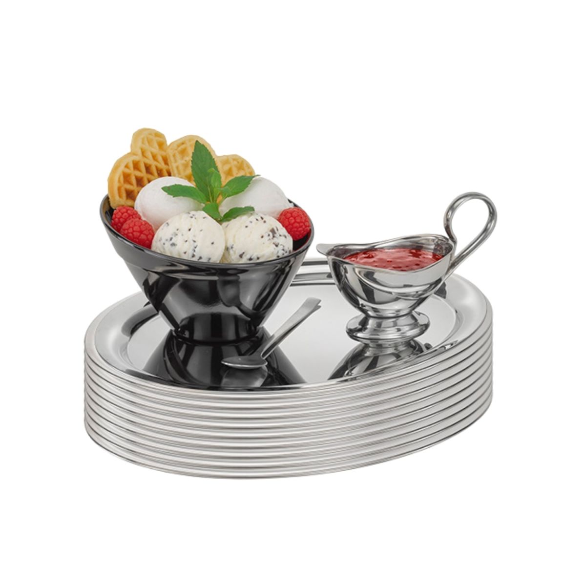 APS Serviertablett KAFFEEHAUS, Edelstahl, oval, hochglanz; 29x22x0.5 cm (LxBxH); silber; oval; 10 Stück / Pack