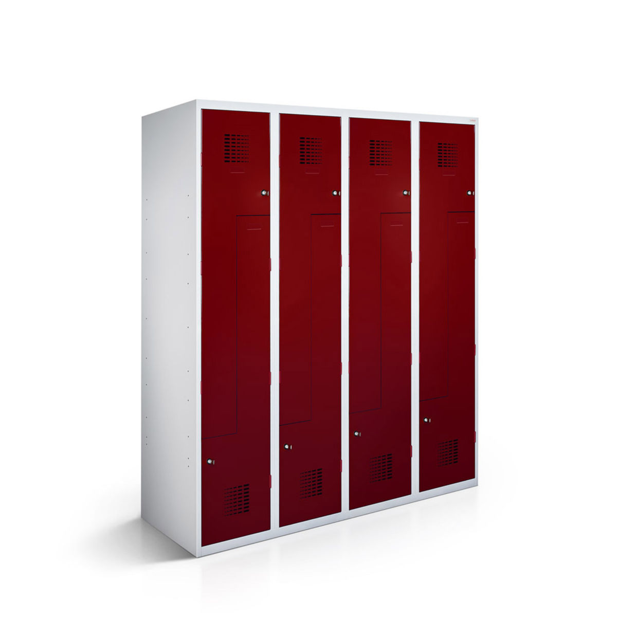 rotstahl Z-Spind 8 Türen mit lichtgrauem Korpus 120x50x180 cm (BxTxH); bordeaux
