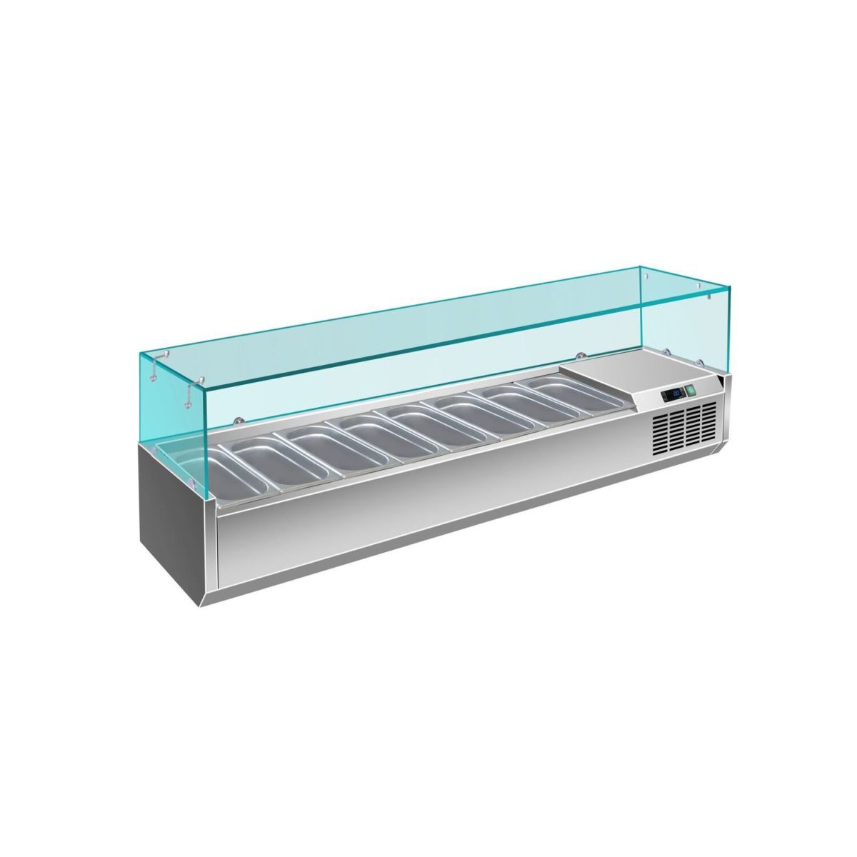 A&S Polarny Pizzakühlaufsatz mit Glasaufsatz 8x 1/4 GN 1800x335x460 mm 55600 ml, 180x46x33.5 cm (BxHxT); edelstahl