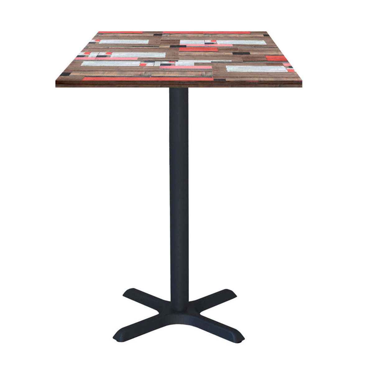 RestooTab Stehtisch Dina quadratisch - Dekor Holz & Uni 60x60x112 cm (LxBxH); Platte mehrfarbig, Gestell schwarz; quadratisch