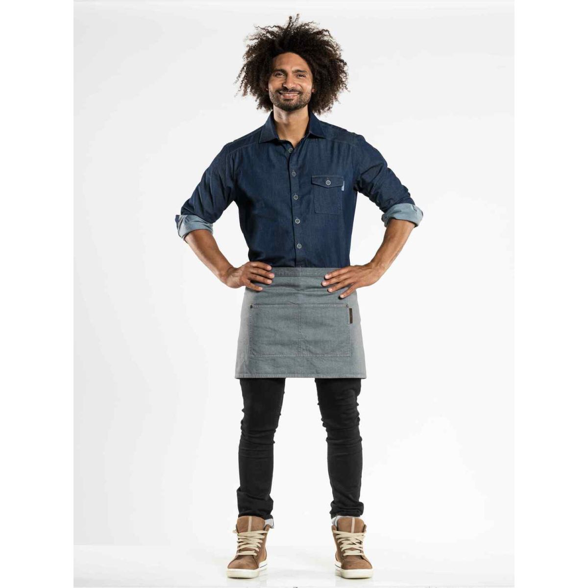 Chaud Devant Bistroschürze Base Grey Denim W80 – L40 40x80 cm (LxB); grau