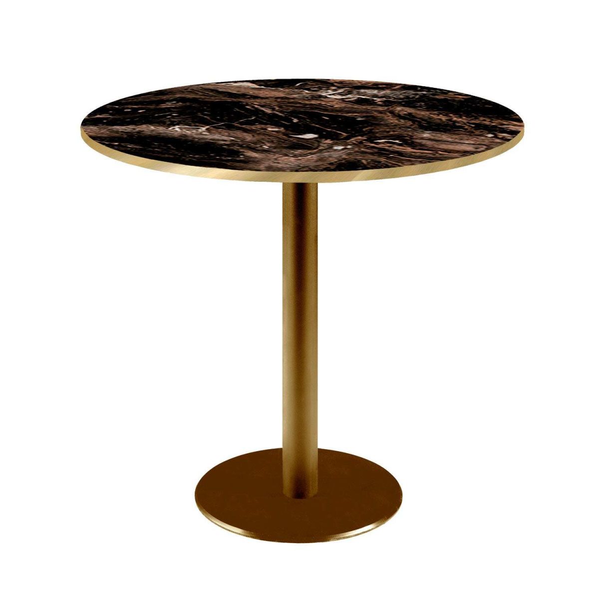 RestooTab Tisch Rome rund Gestell goldmetallic - Kanten messingfarben 75x70 cm (HxØ); Platte schwarz/gold/messing, Gestell messing; rund