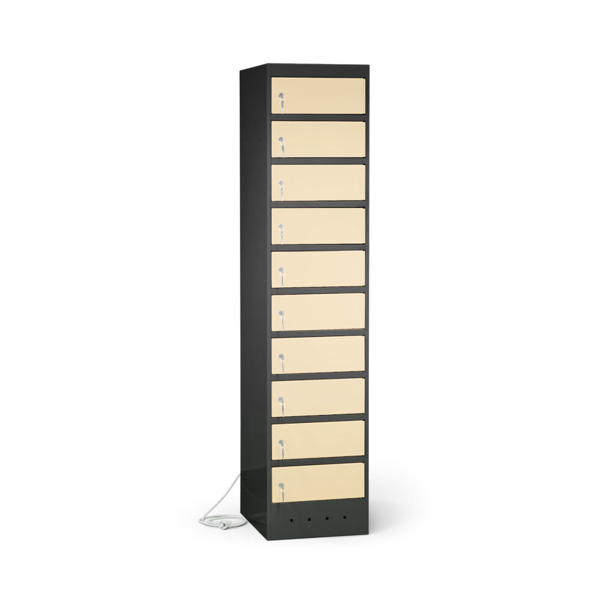 rotstahl Laptopschrank 10 Fächer mit anthrazitgrauem Korpus 40x180 cm (BxH); elfenbein