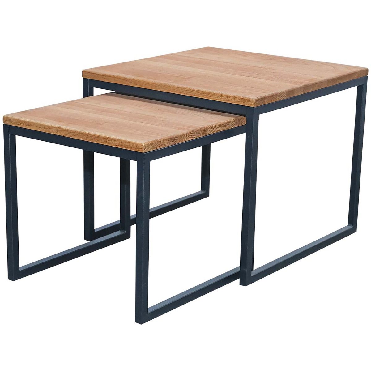 Infantil 2er-Set Beistelltisch 'Noah', Wildeiche 50x50x43 cm (LxBxH); Platte braun, Gestell schwarz; dreieckig