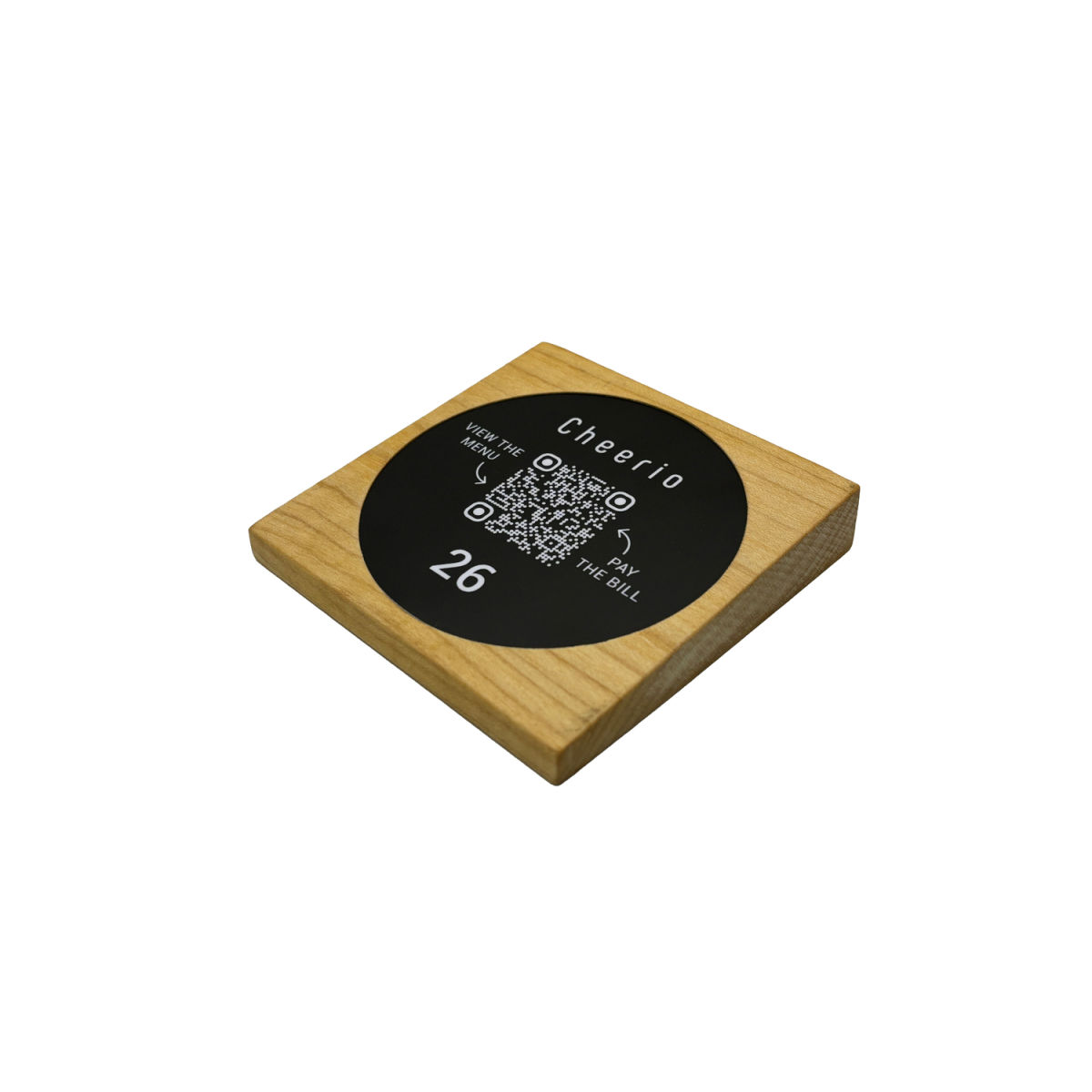 PRODUCTMATE Tischaufsteller liegend schräg mit QR-Code Aufkleber matt 8.5x8.5 cm (BxH); ahorn/hellbraun; 25 Stück / Pack