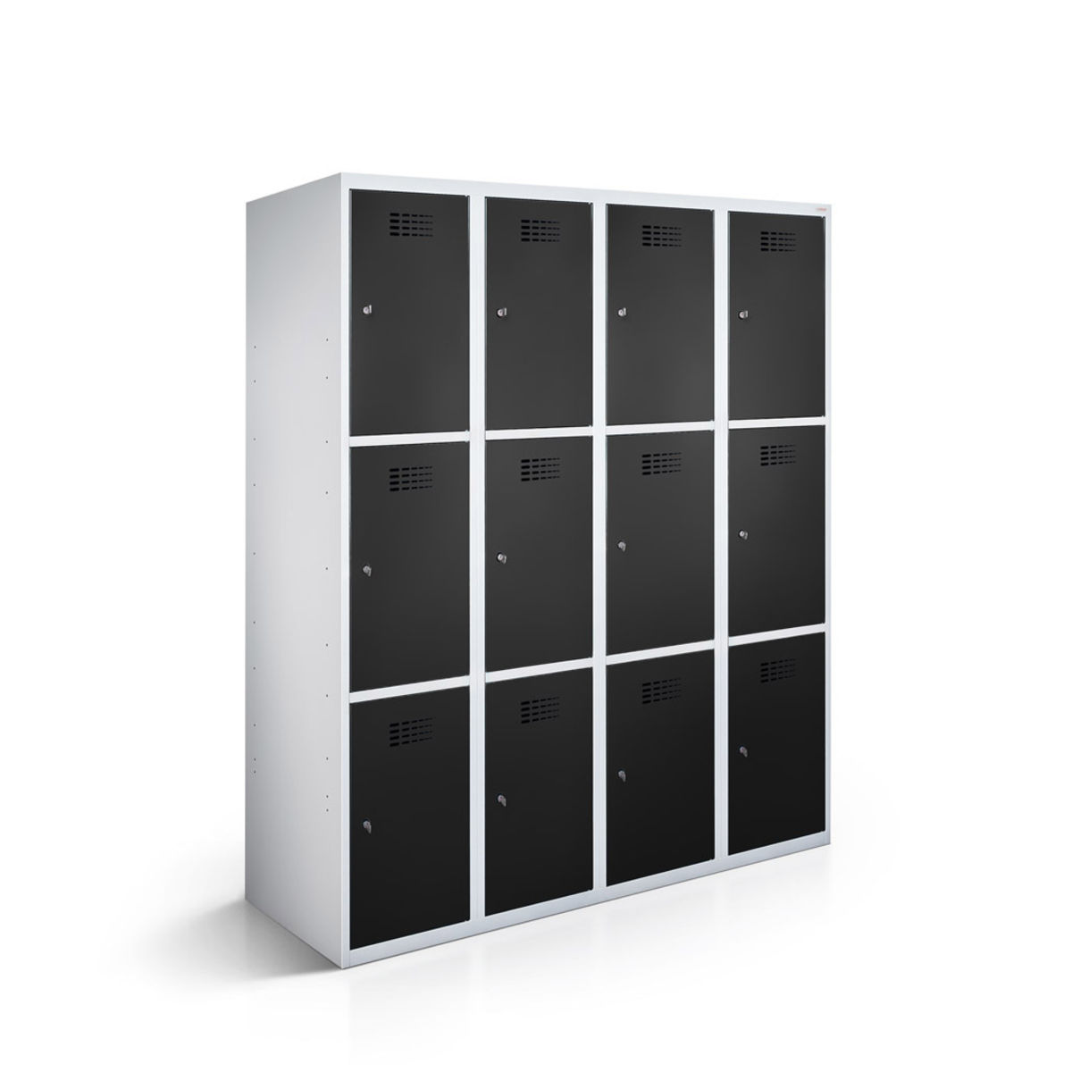 rotstahl Fächerschrank 12 Fächer 4x3 mit lichtgrauem Korpus 120x50x180 cm (BxTxH); schwarz