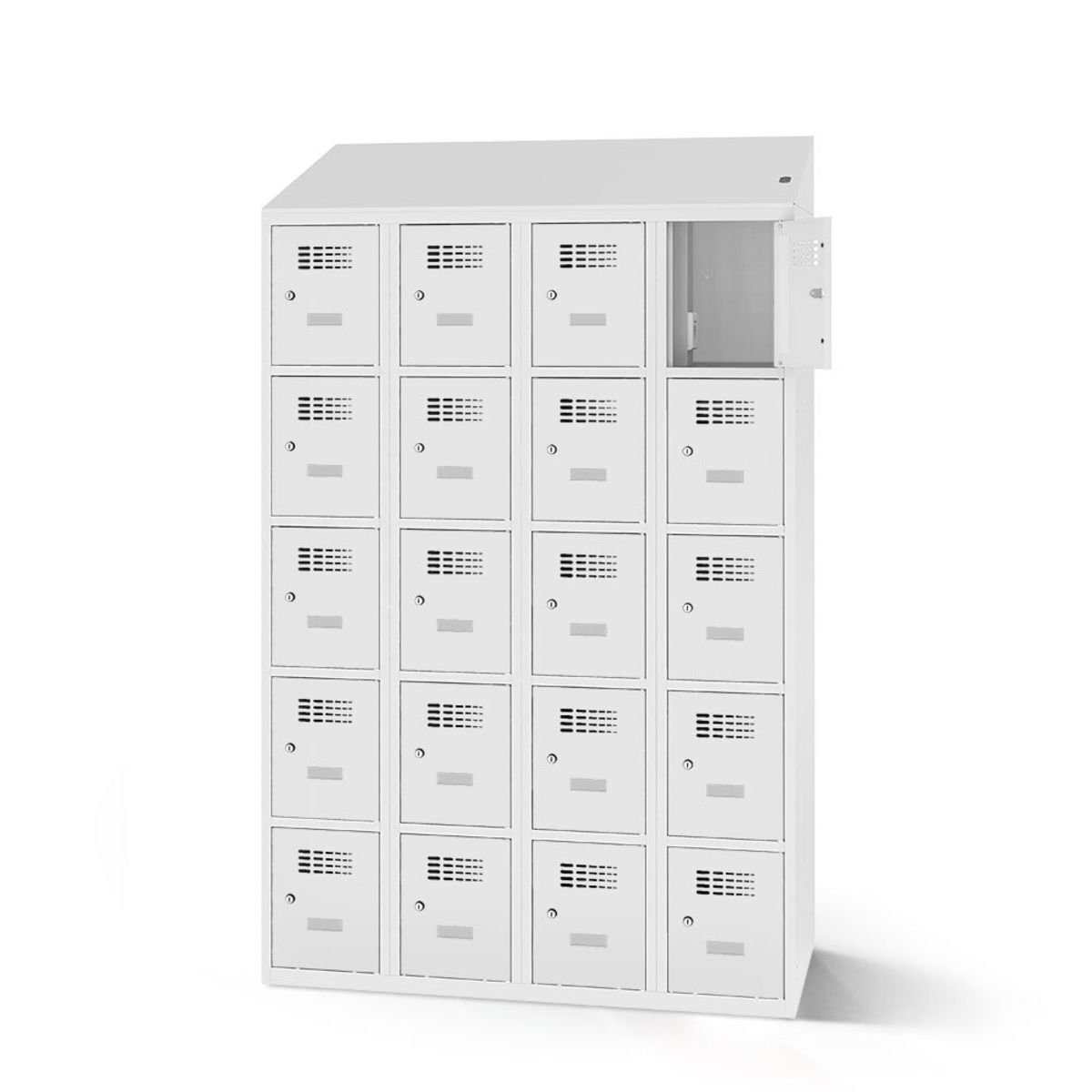 rotstahl Fächerschrank mit Ladefunktion 20 Fächer mit lichtgrauem Korpus 120x200 cm (BxH); hellgrau