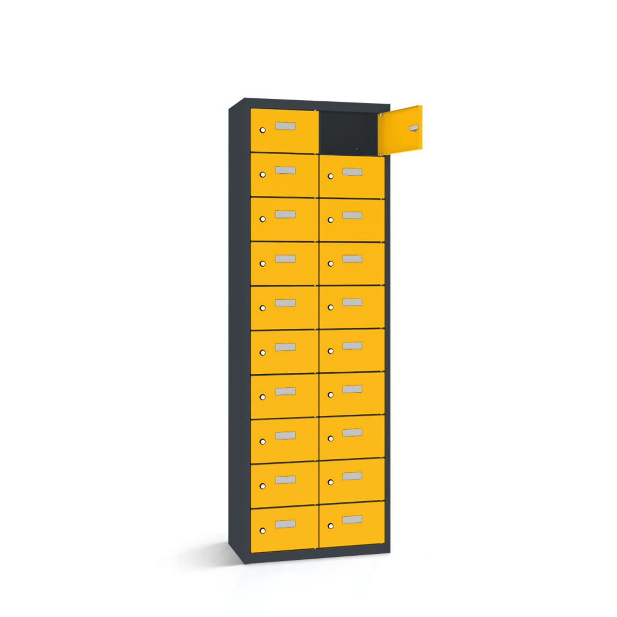 rotstahl Wertfachschrank 20 Fächer mit anthrazitgrauem Korpus 80x30x180 cm (BxTxH); gelb