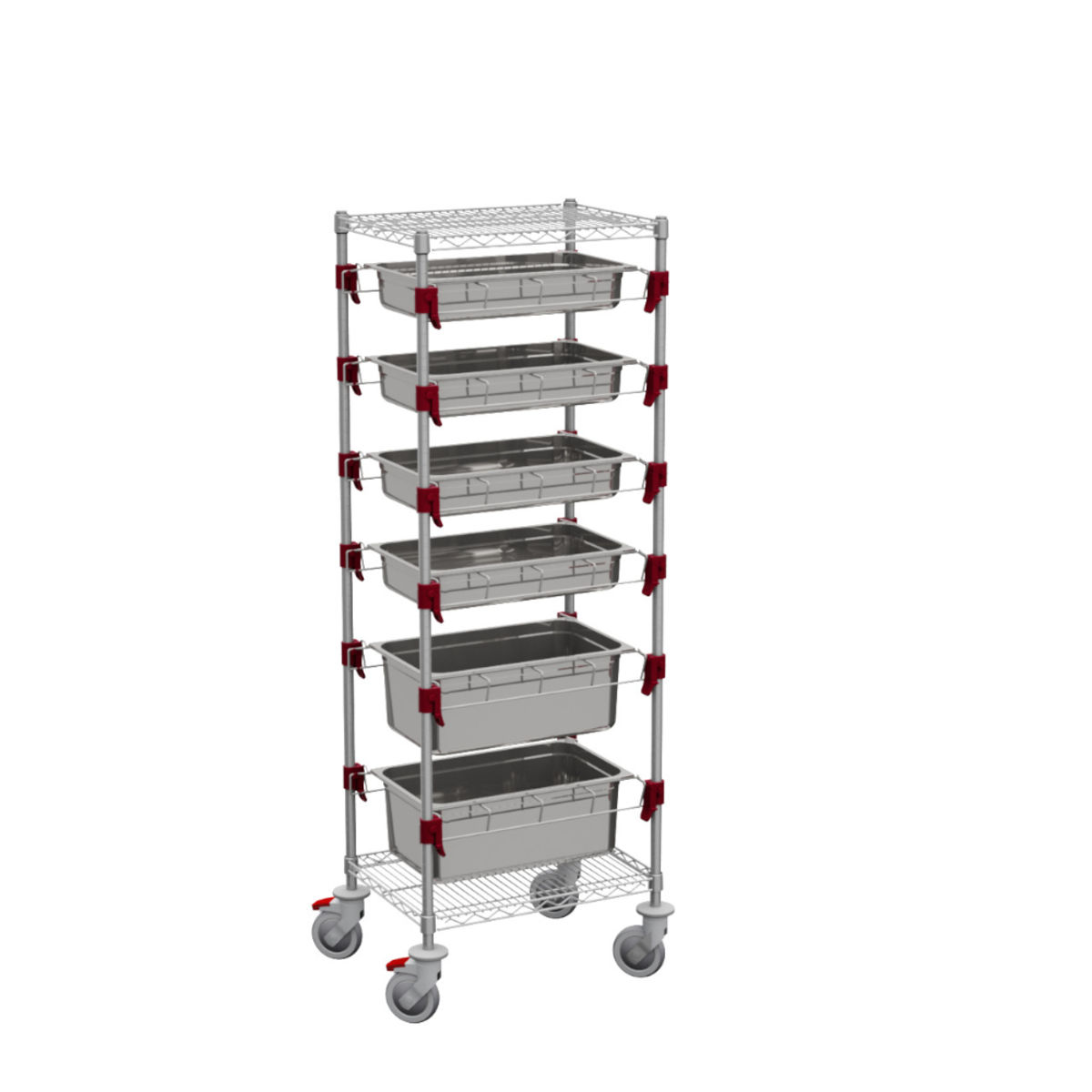 QUATRO Funktionaler hoher Küchenwagen mit höhenverstellbaren Schienen für GN - Behälter 61x45x175 cm (BxTxH); silber