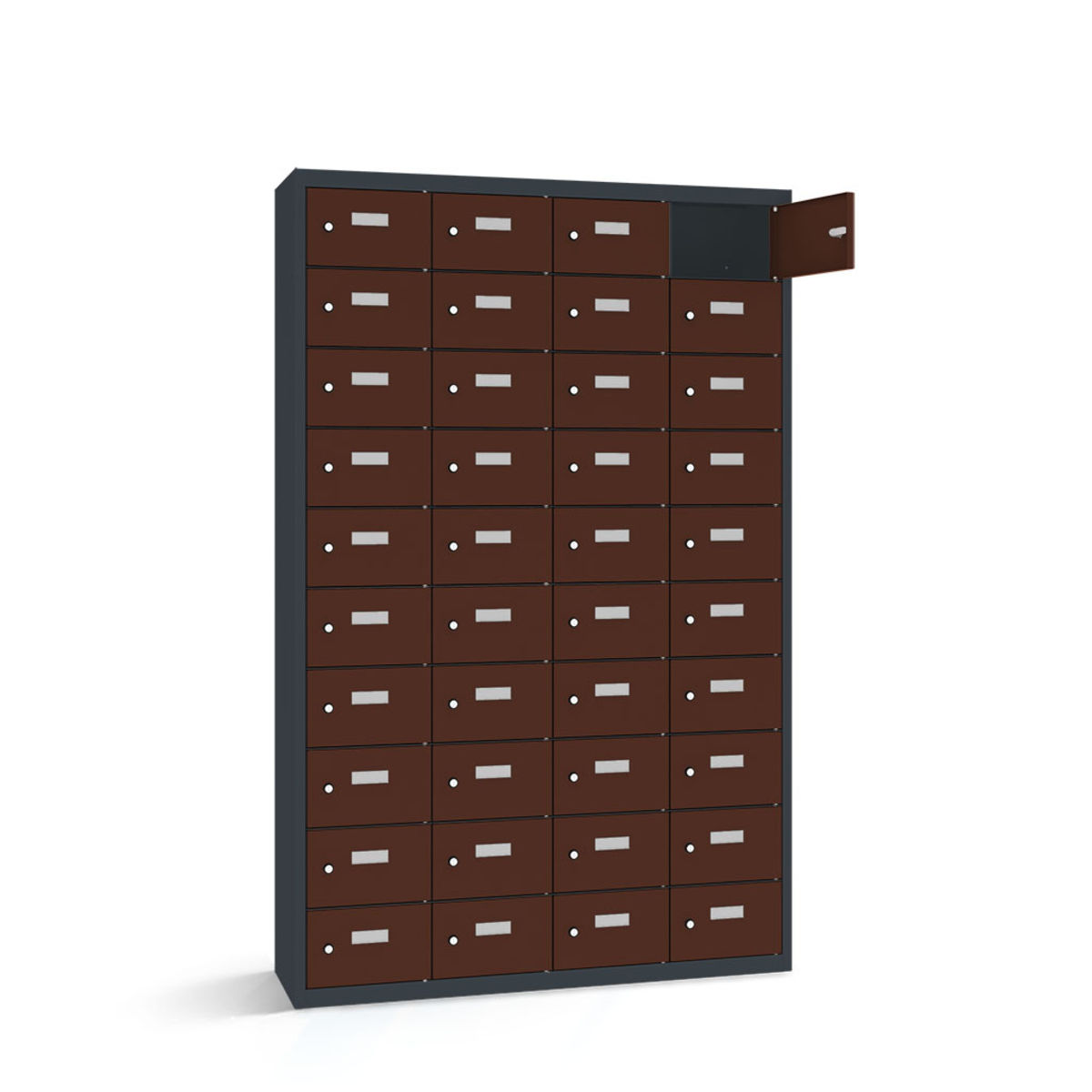rotstahl Wertfachschrank 40 Fächer mit anthrazitgrauem Korpus 115x50x180 cm (BxTxH); mahagoni
