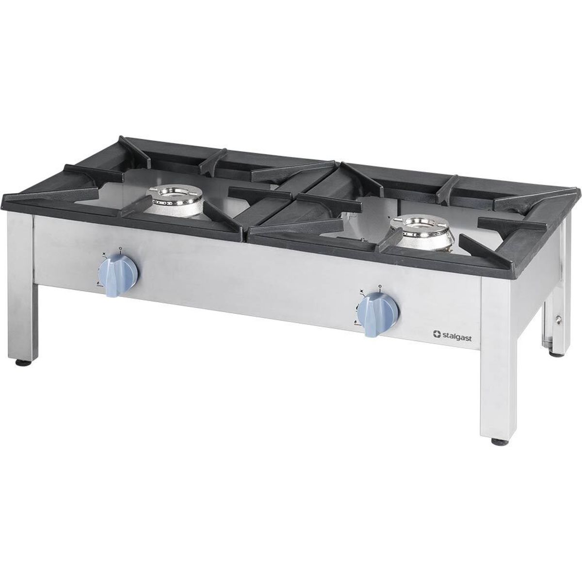 Stalgast Edelstahl Gas-Hockerkocher, Doppelbrenner TOP - G20 114x60.5x38 cm (BxTxH); silber/schwarz