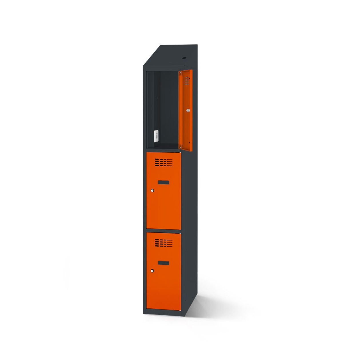 rotstahl Fächerschrank mit Ladefunktion 3 Fächer mit anthrazitgrauem Korpus 40x200 cm (BxH); orange